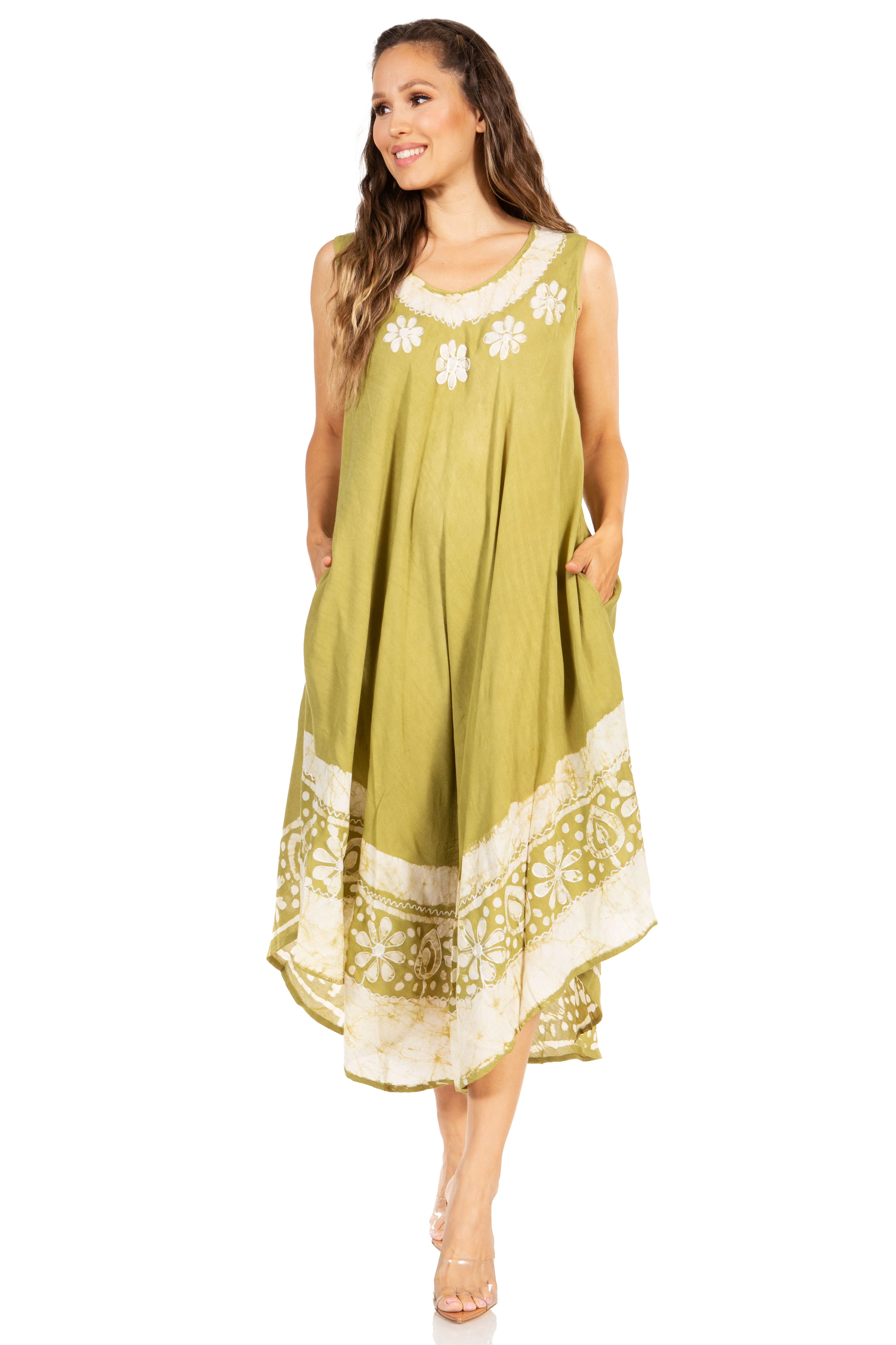 Sakkas Batik Flower Caftan Tank Dress / Cover Up - Image 5