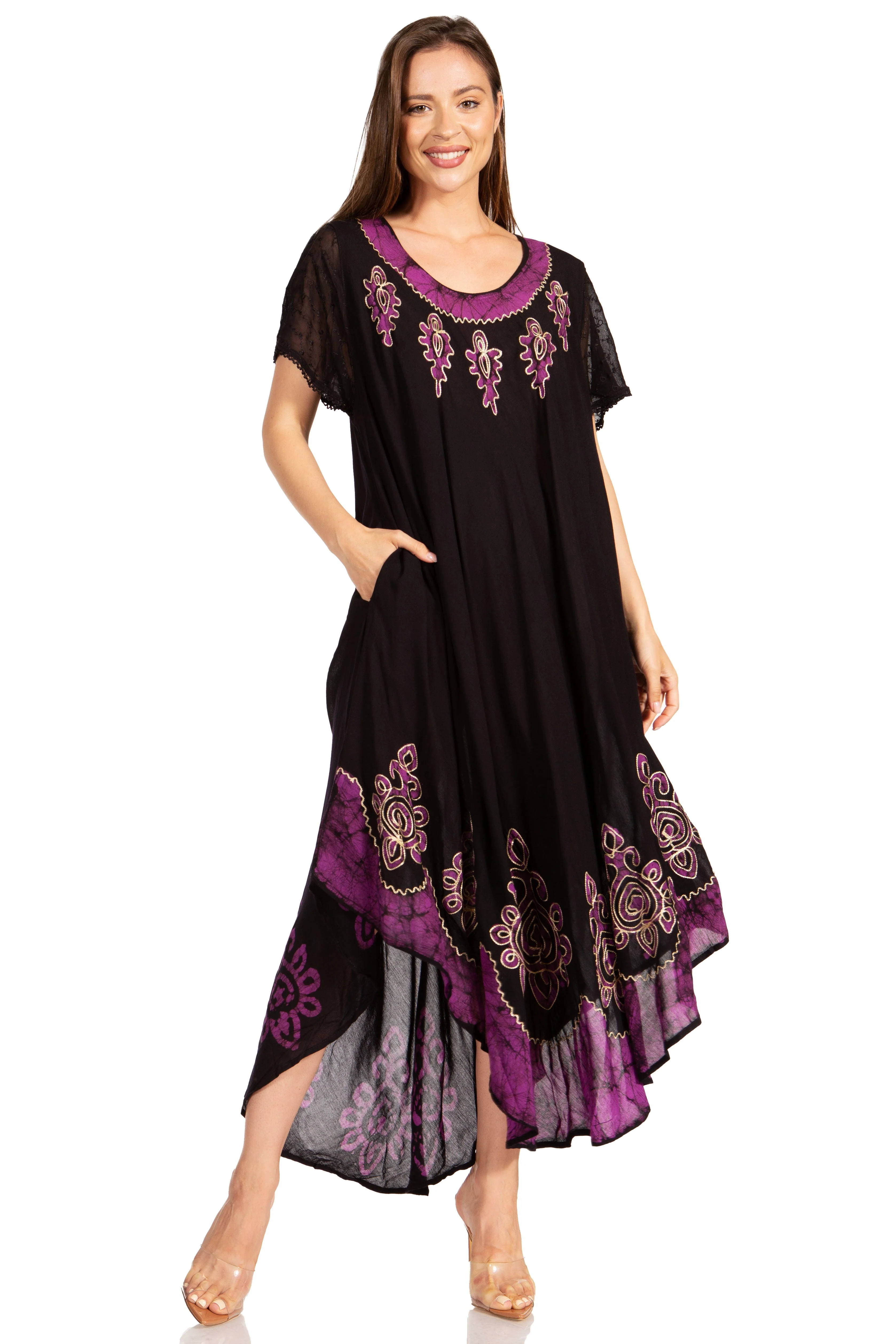 Sakkas Batik Hindi Cap Sleeve Caftan Dress / Cover Up - Image 10