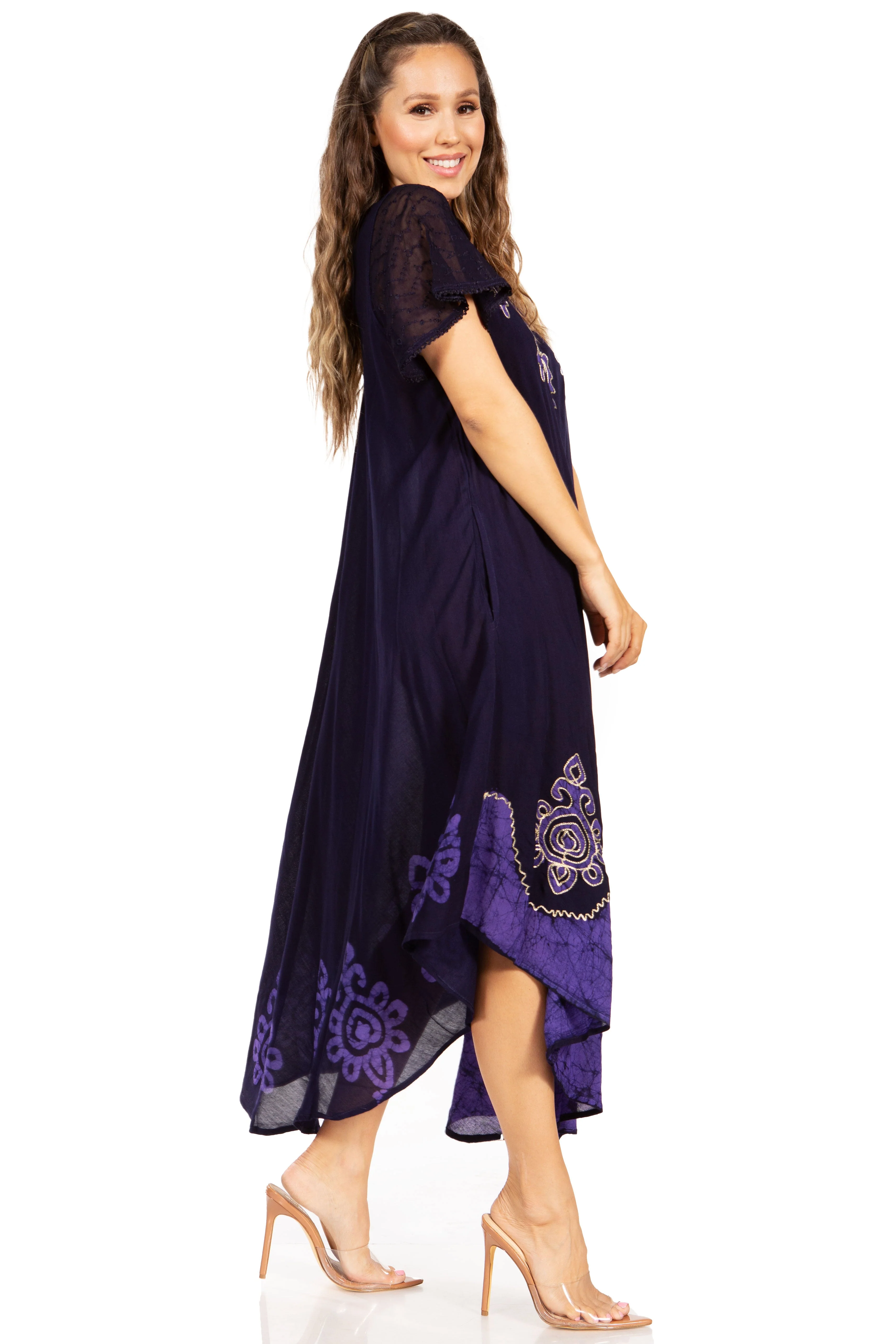 Sakkas Batik Hindi Cap Sleeve Caftan Dress / Cover Up - Image 108
