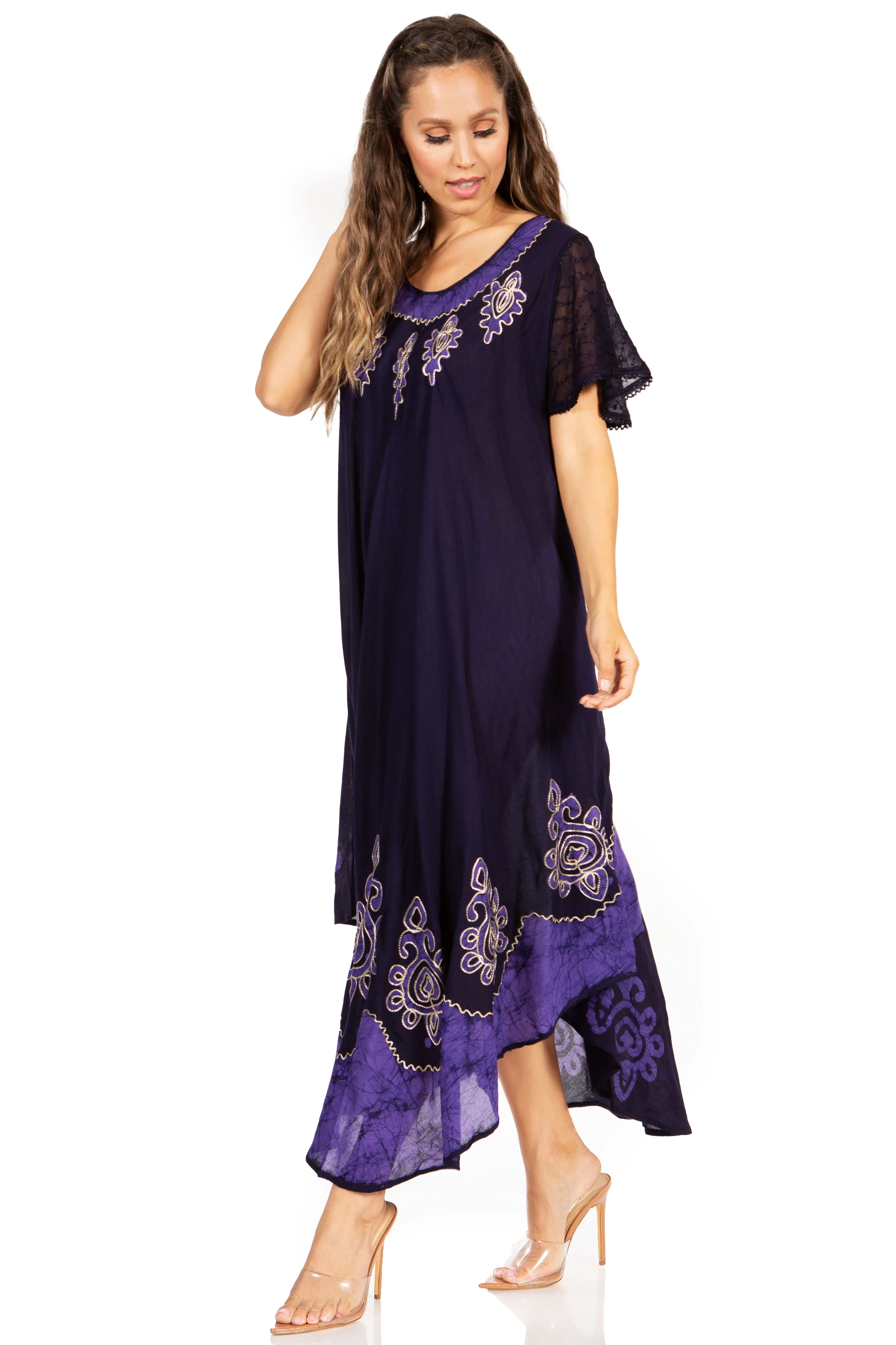 Sakkas Batik Hindi Cap Sleeve Caftan Dress / Cover Up - Image 109