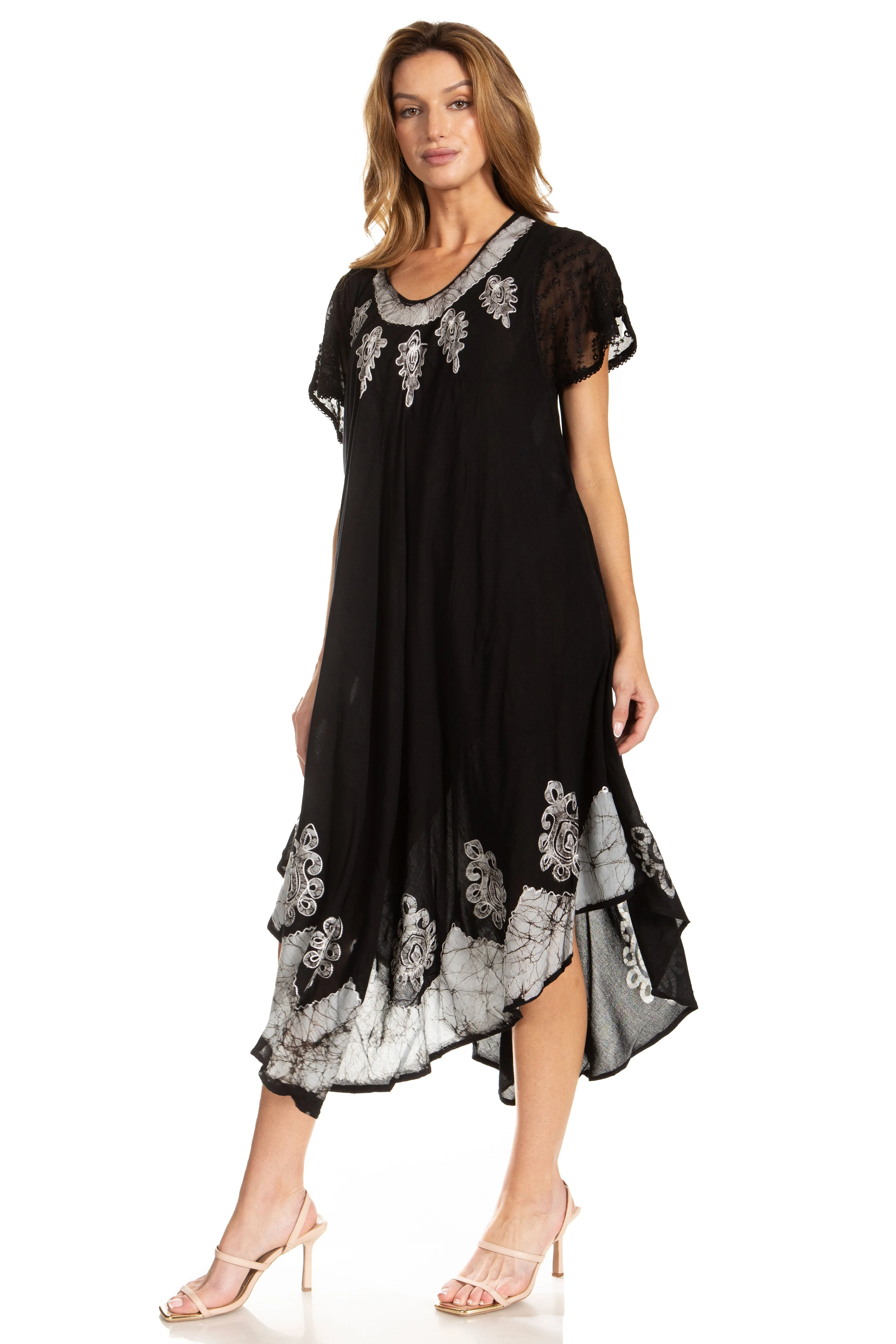 Sakkas Batik Hindi Cap Sleeve Caftan Dress / Cover Up - Image 118
