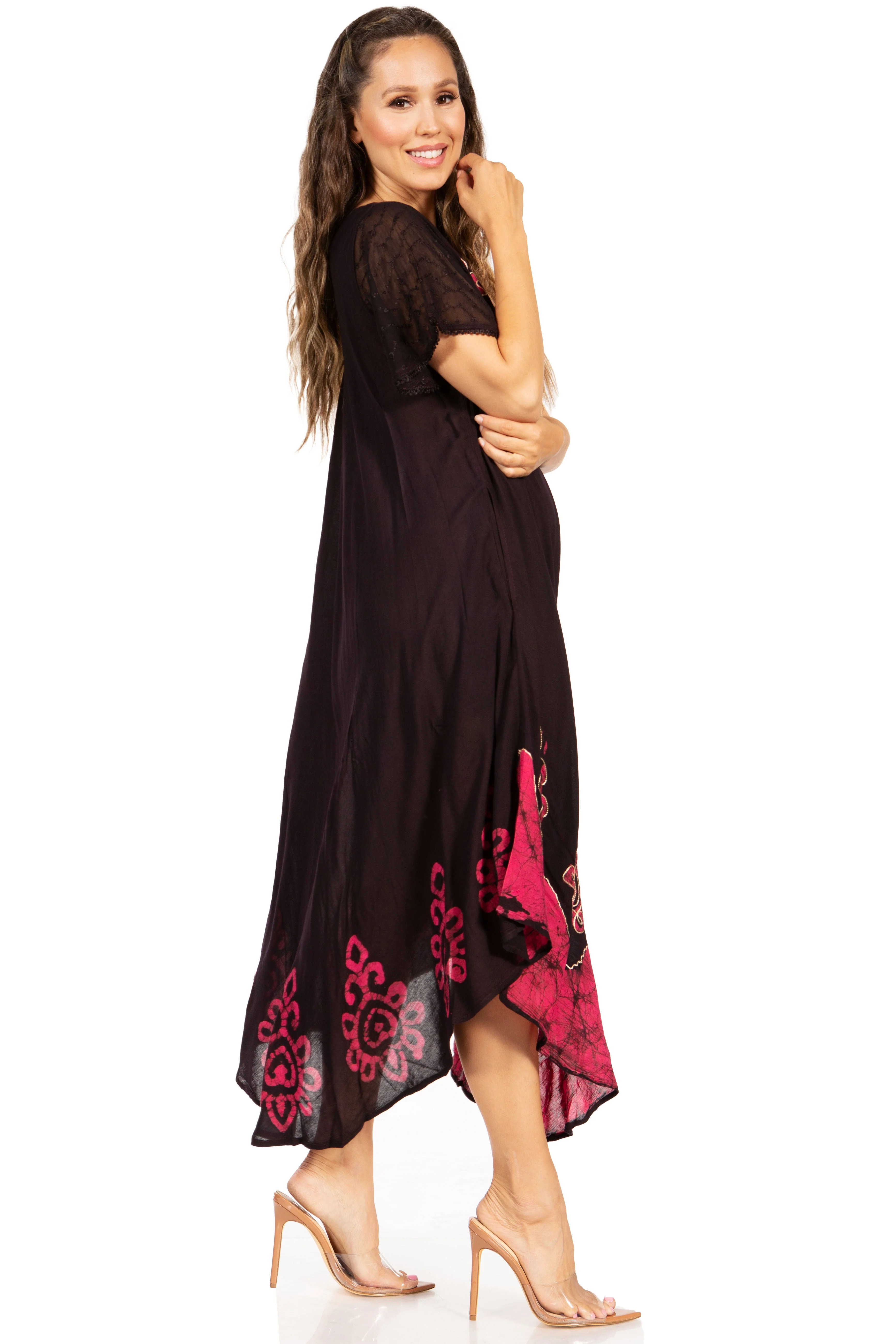 Sakkas Batik Hindi Cap Sleeve Caftan Dress / Cover Up - Image 68