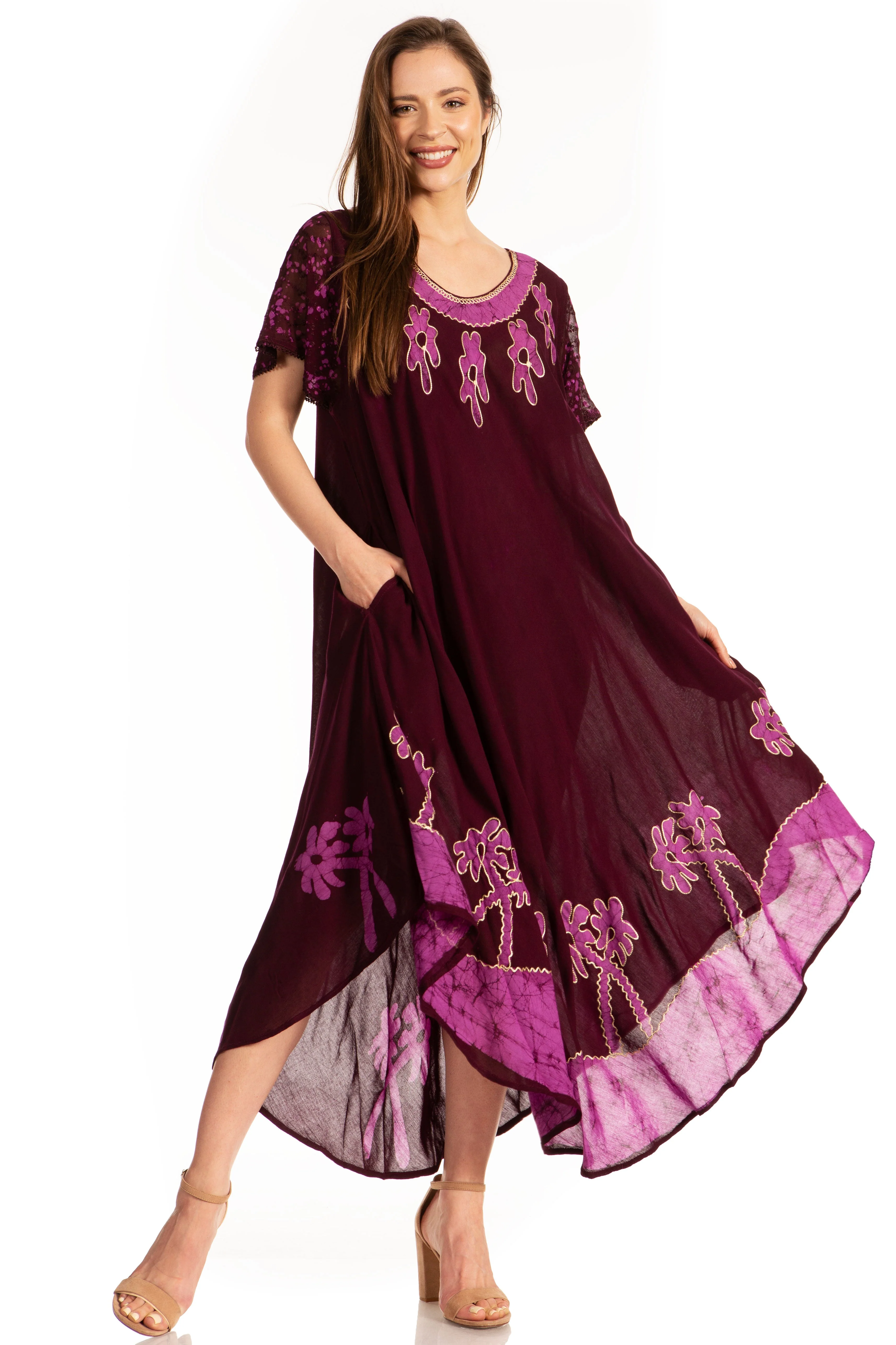 Sakkas Batik Palm Tree Cap Sleeve Caftan Dress / Cover Up - Image 52