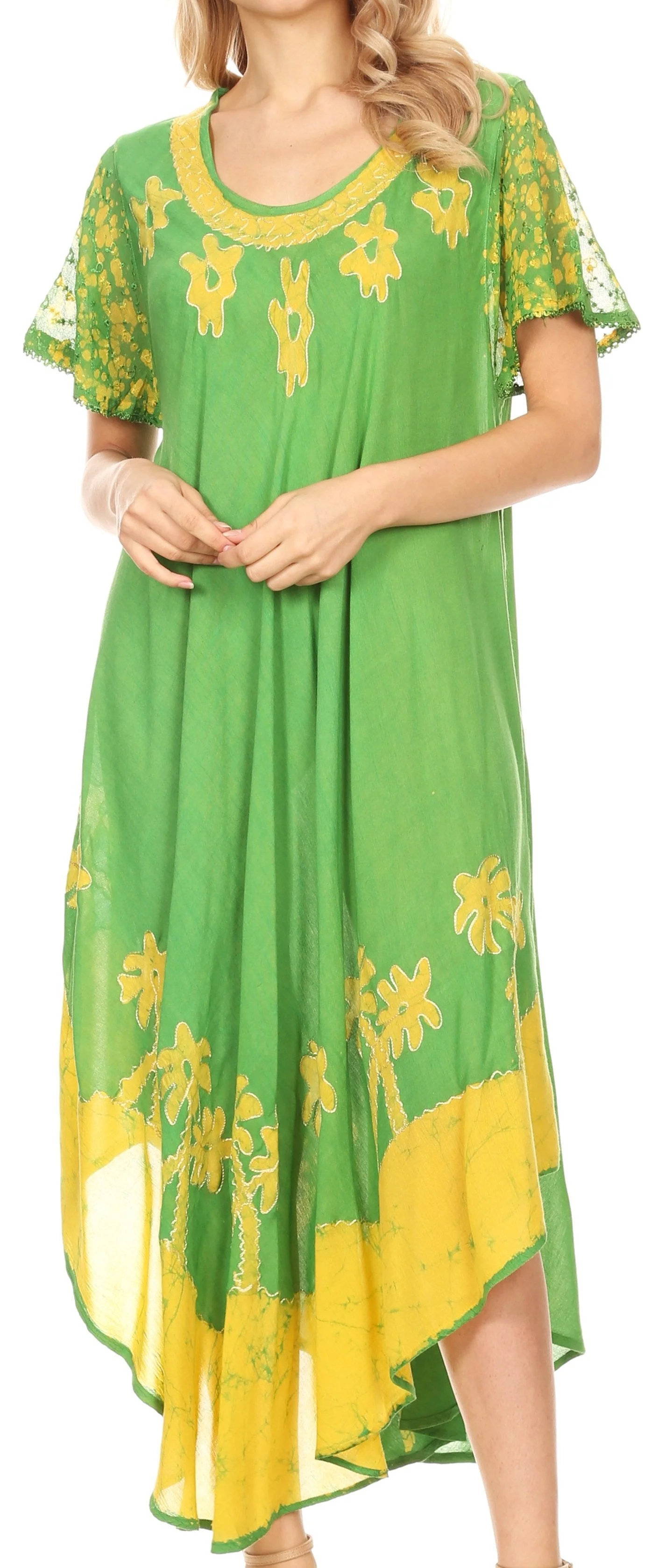 Sakkas Batik Palm Tree Cap Sleeve Caftan Dress / Cover Up - Image 74