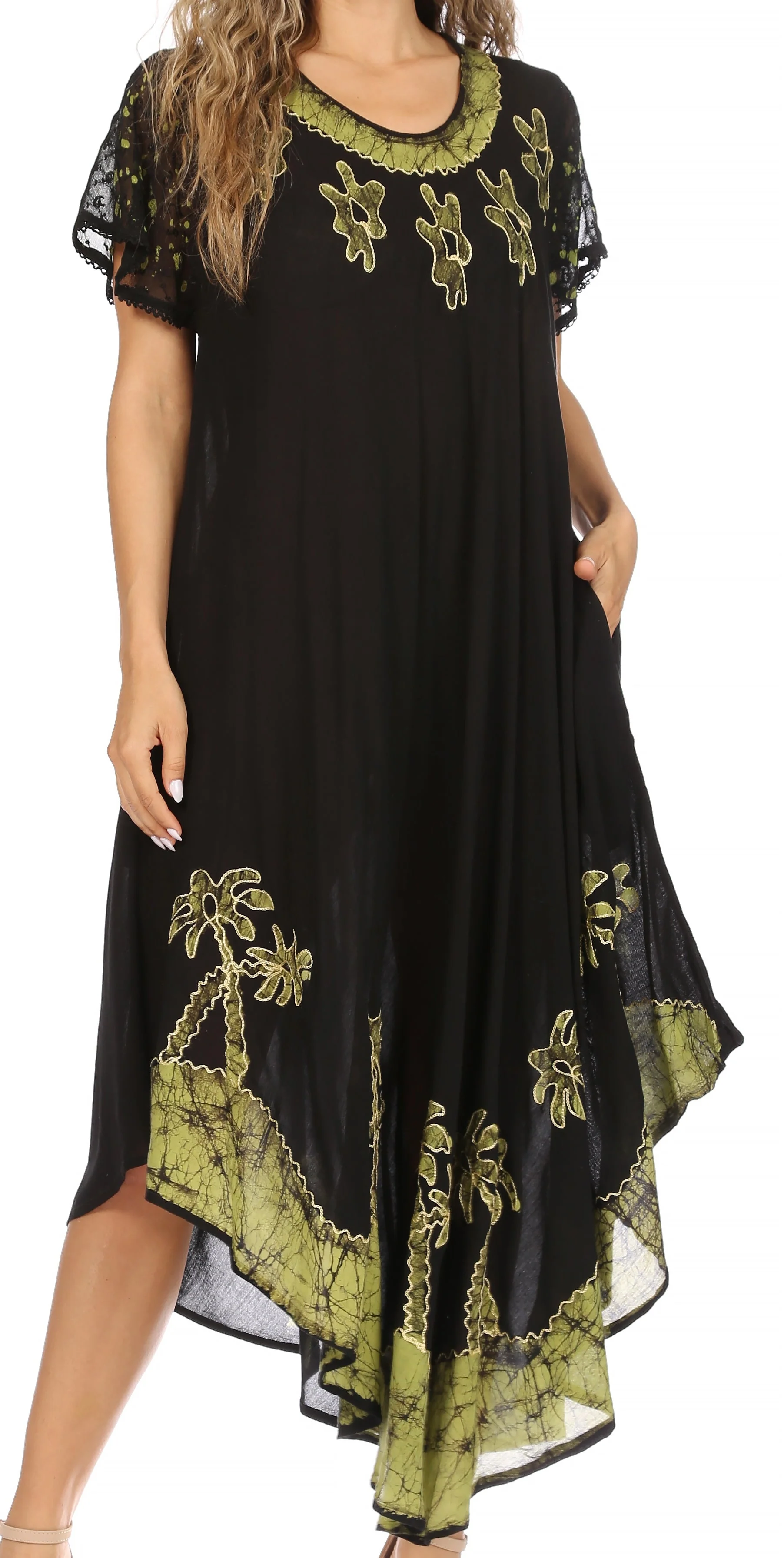 Sakkas Batik Palm Tree Cap Sleeve Caftan Dress / Cover Up - Image 79