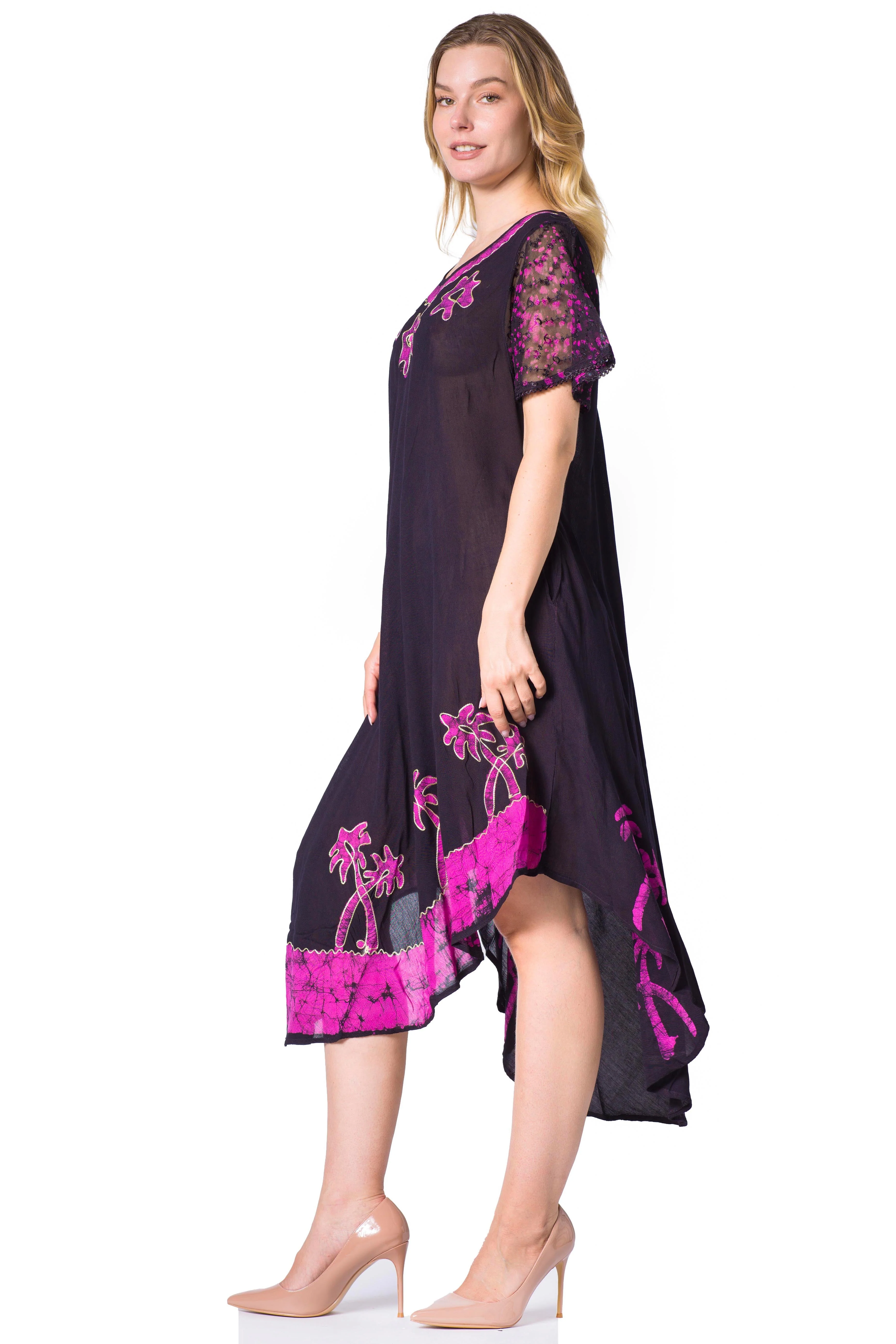 Sakkas Batik Palm Tree Cap Sleeve Caftan Dress / Cover Up - Image 86