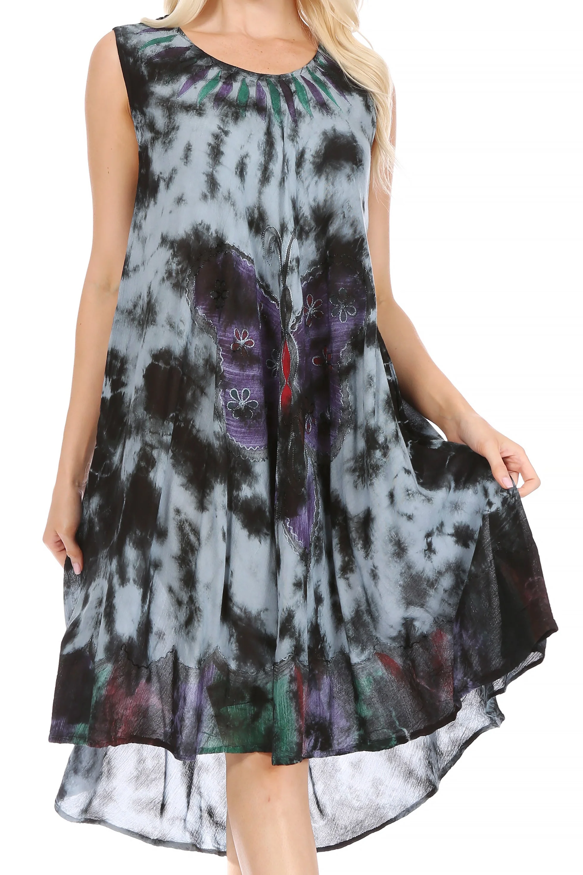 Sakkas Butterfly Tie Dye Tank Sheath Caftan Mid Length Dress - Image 12