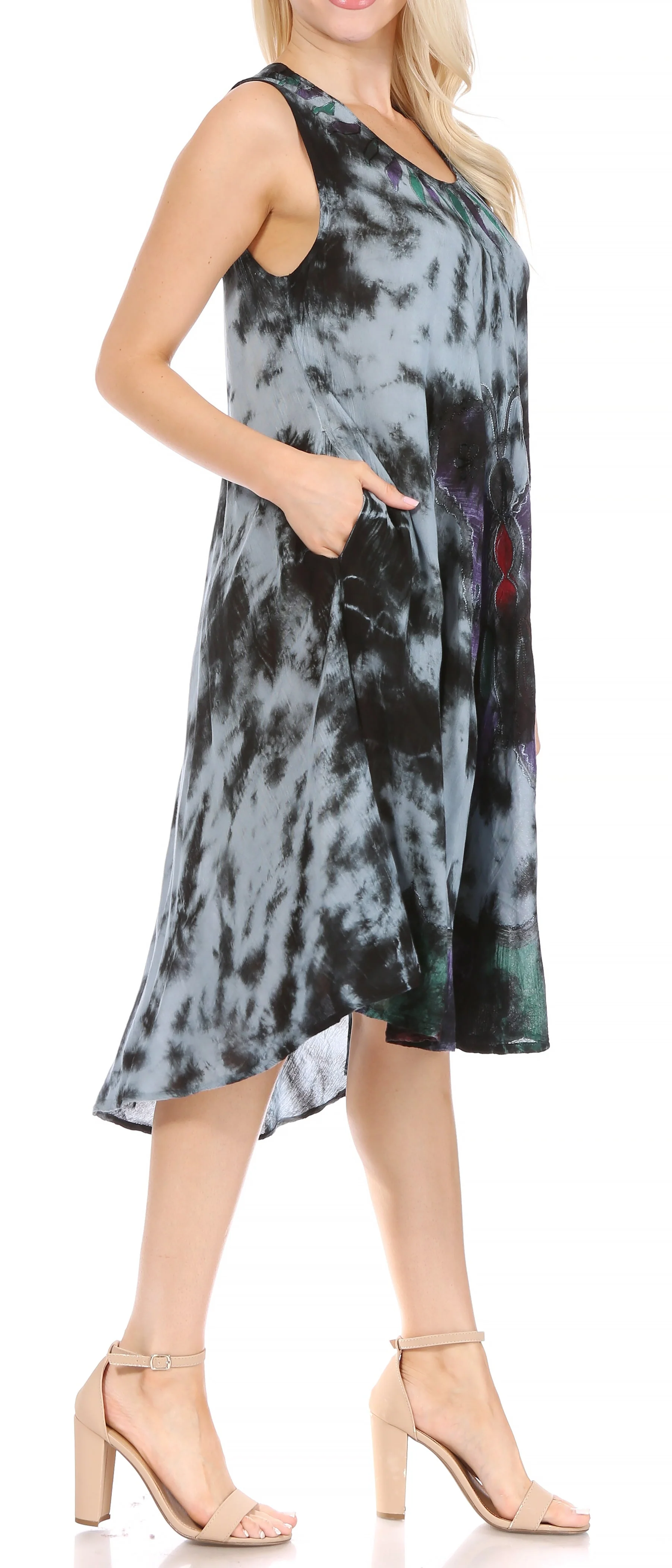 Sakkas Butterfly Tie Dye Tank Sheath Caftan Mid Length Dress - Image 15