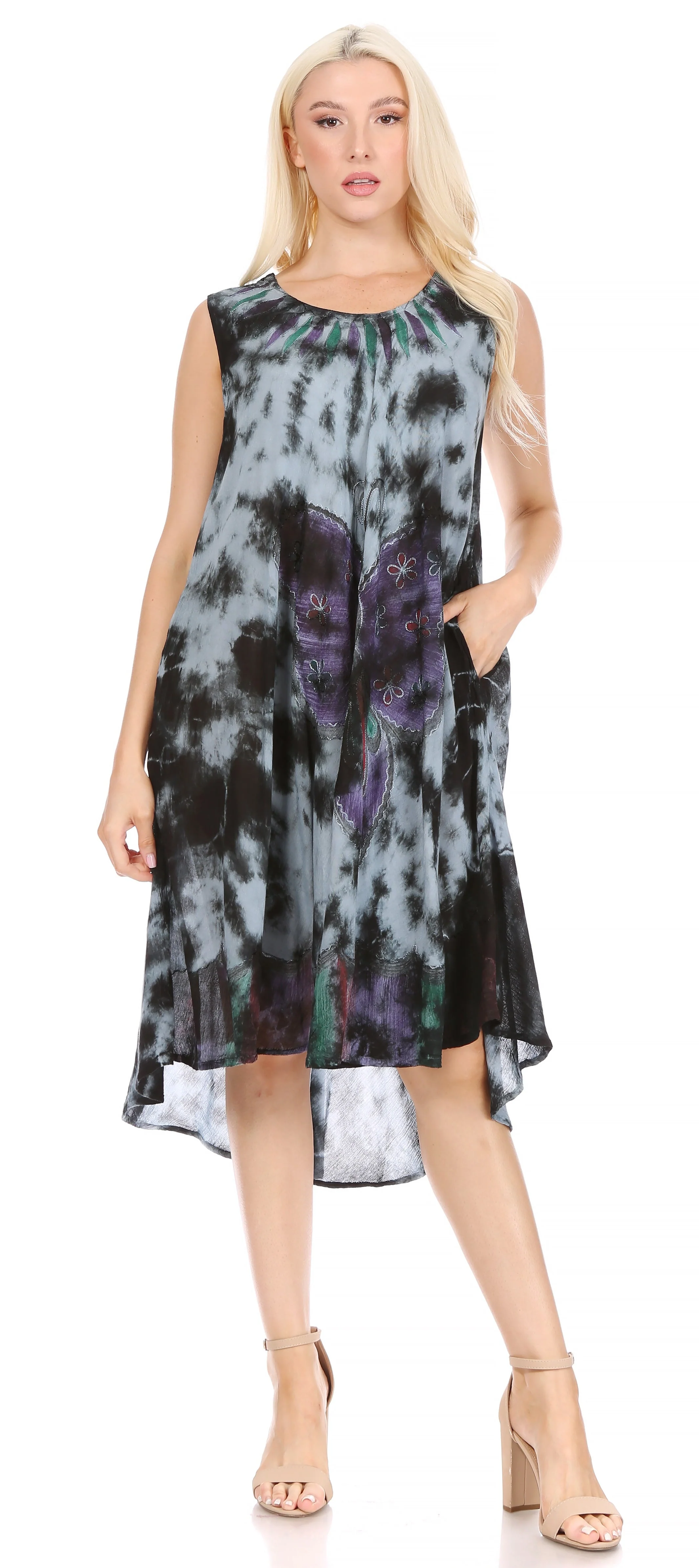 Sakkas Butterfly Tie Dye Tank Sheath Caftan Mid Length Dress - Image 16