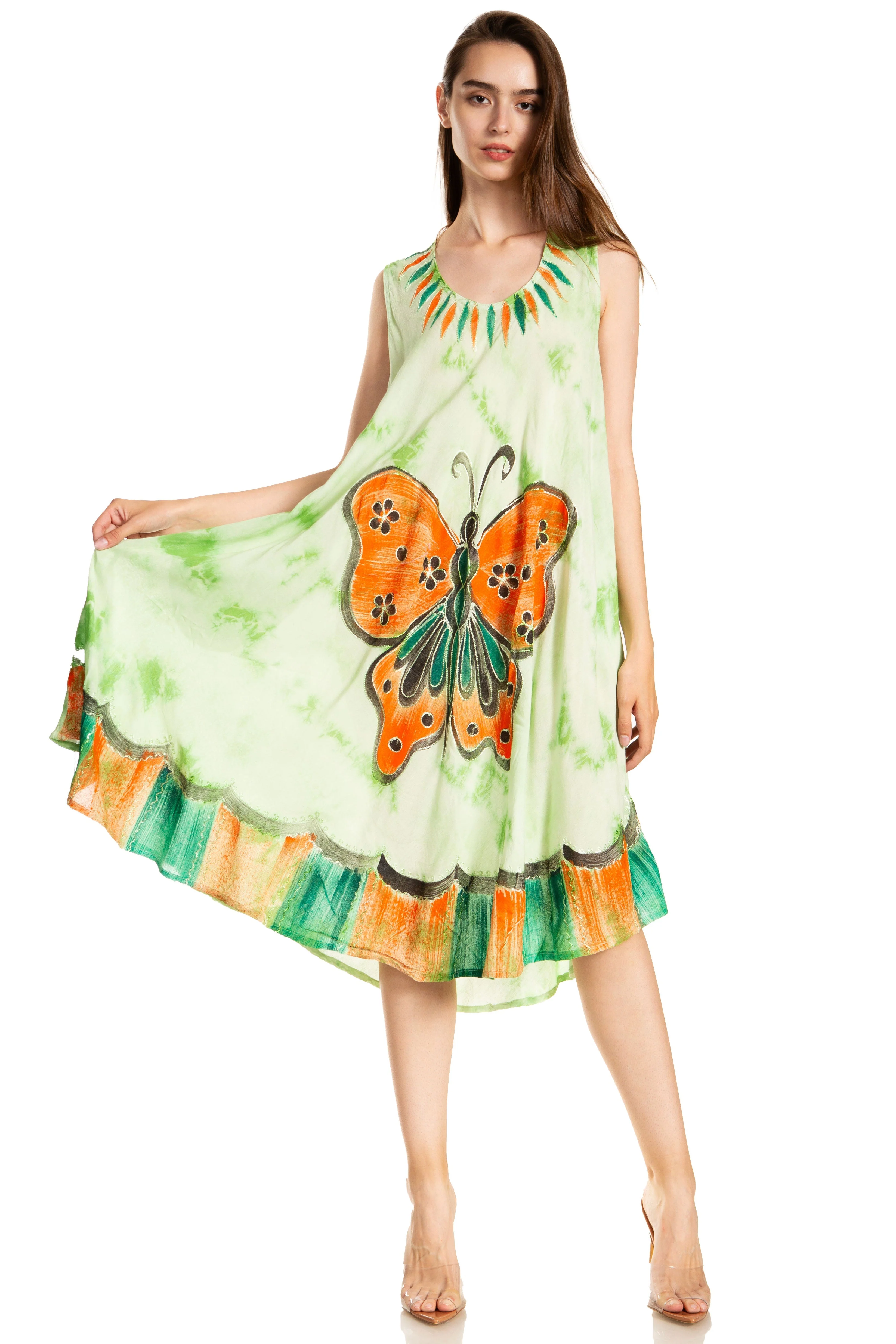 Sakkas Butterfly Tie Dye Tank Sheath Caftan Mid Length Dress - Image 29