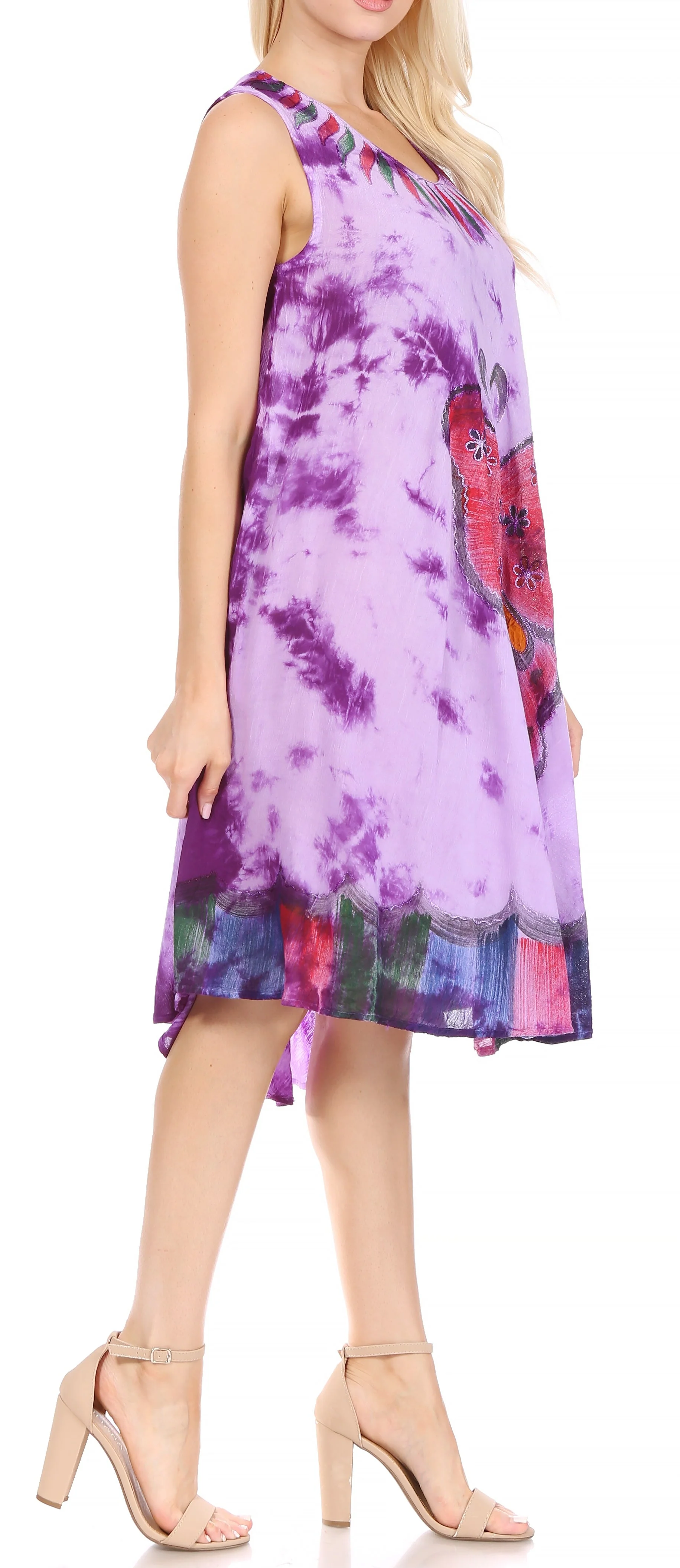 Sakkas Butterfly Tie Dye Tank Sheath Caftan Mid Length Dress - Image 39