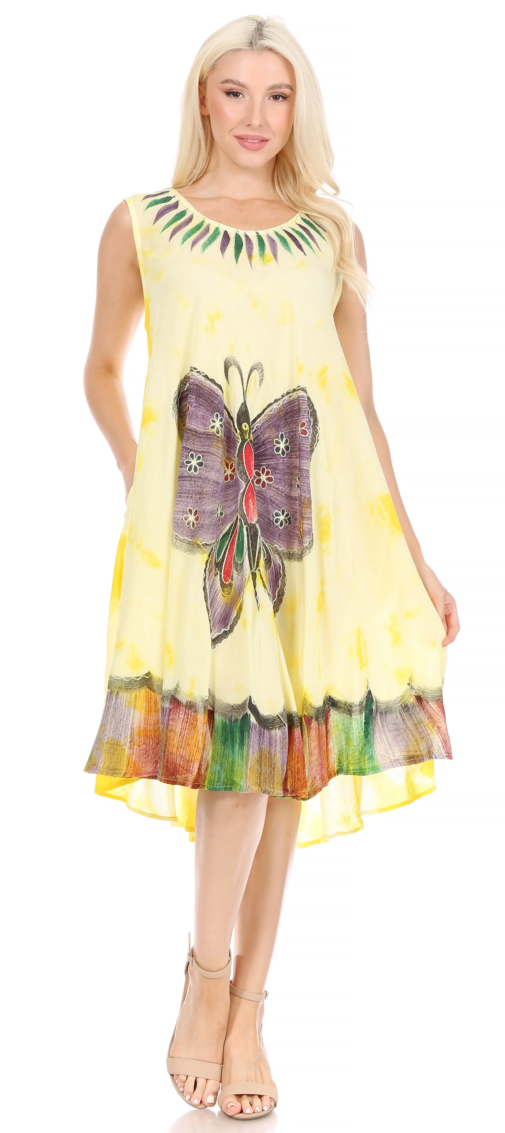 Sakkas Butterfly Tie Dye Tank Sheath Caftan Mid Length Dress - Image 58