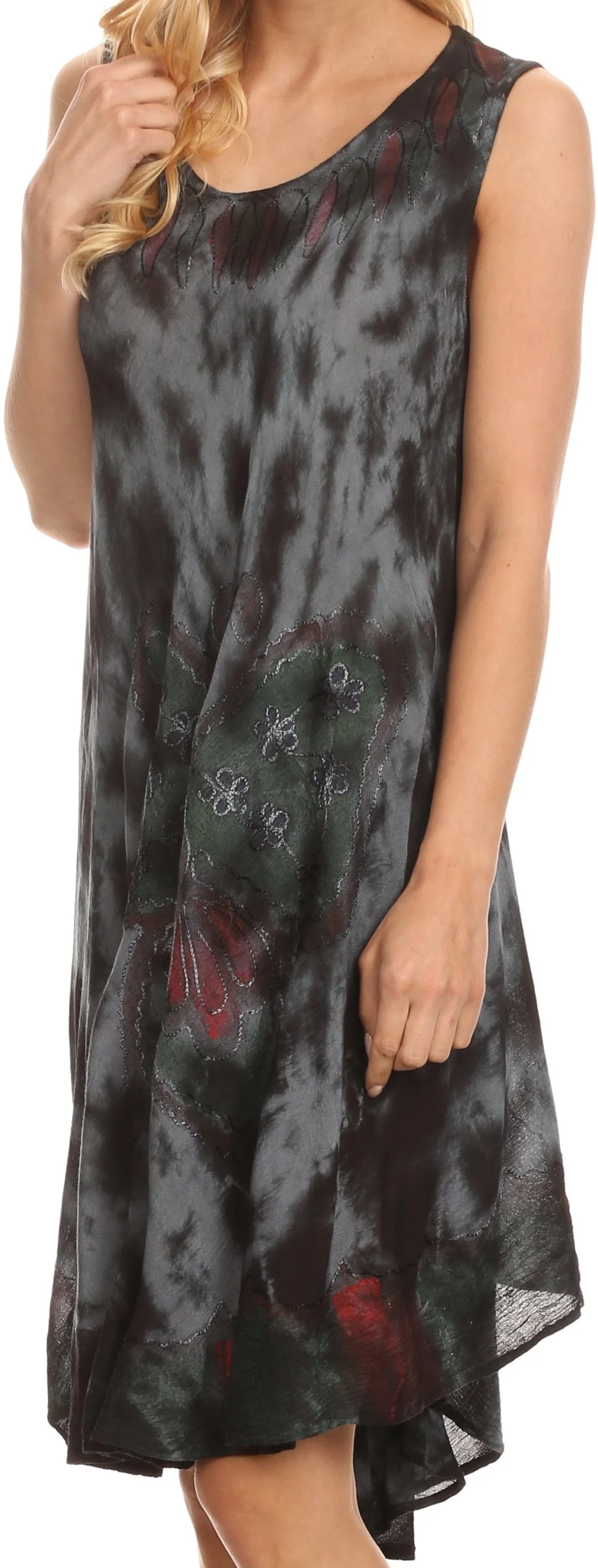 Sakkas Butterfly Tie Dye Tank Sheath Caftan Mid Length Dress - Image 63