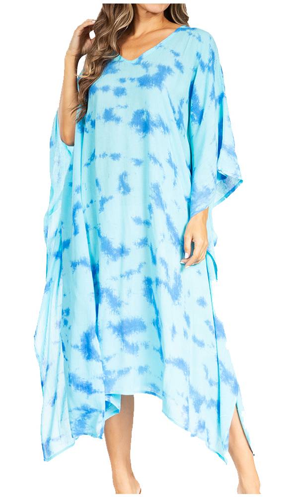 Sakkas Clementine Women's Tie Dye Caftan Dress/Cover Up Beach Kaftan Boho Summer - Image 56