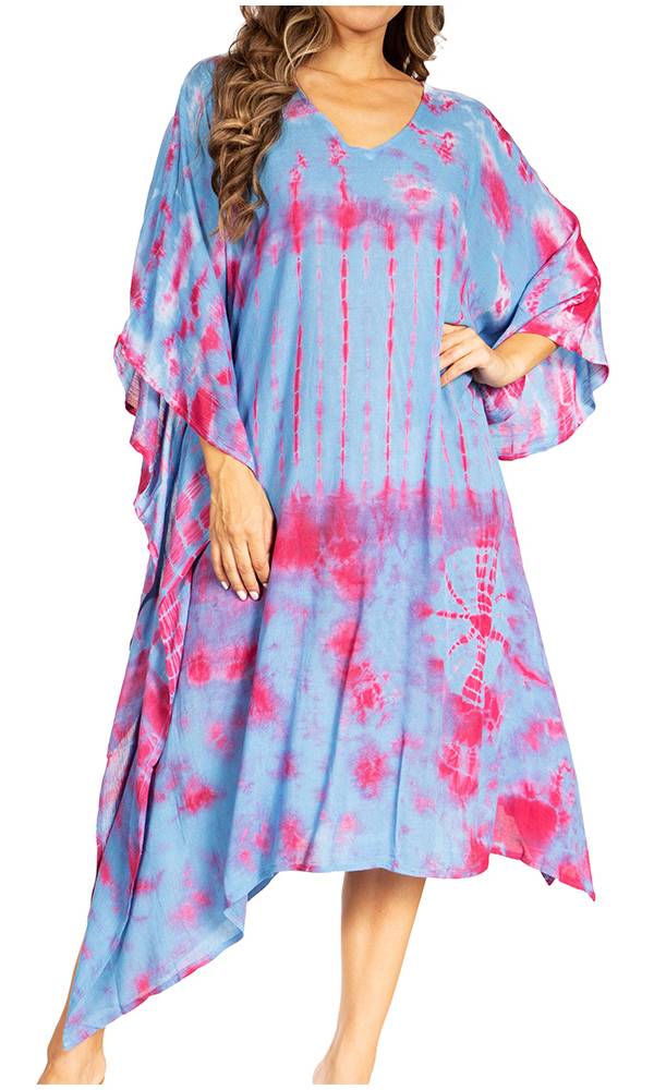 Sakkas Clementine Women's Tie Dye Caftan Dress/Cover Up Beach Kaftan Boho Summer - Image 61