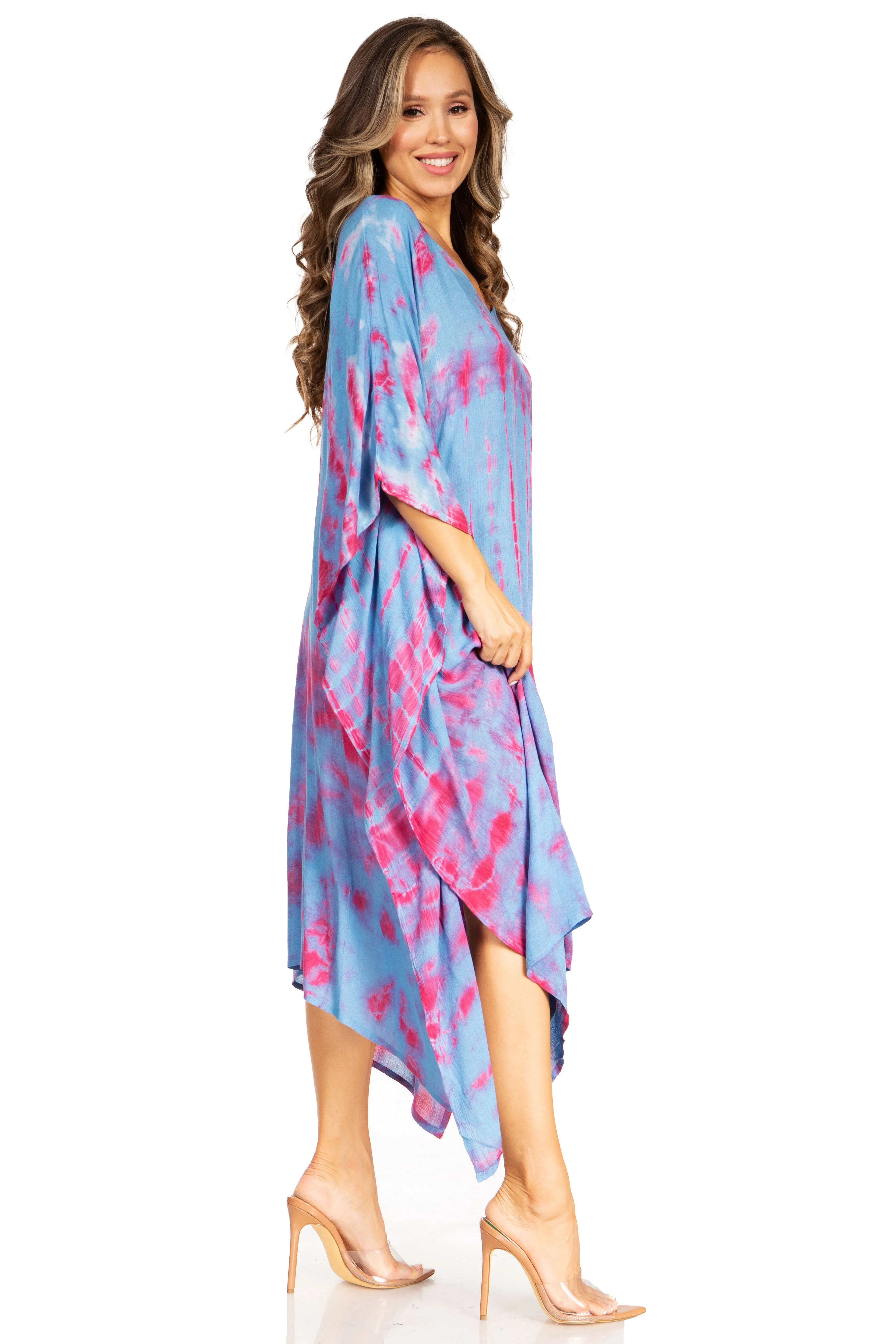 Sakkas Clementine Women's Tie Dye Caftan Dress/Cover Up Beach Kaftan Boho Summer - Image 64