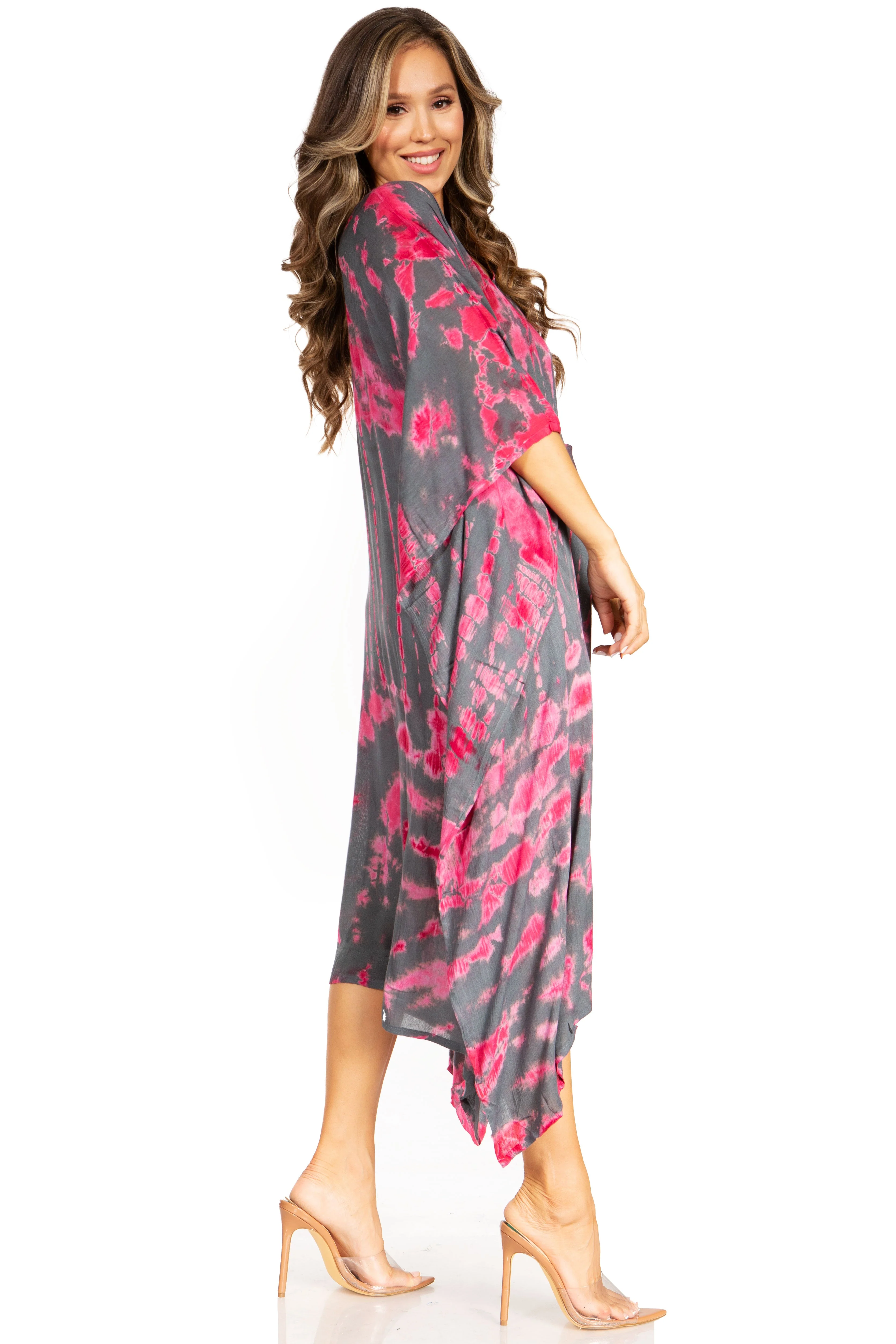 Sakkas Clementine Women's Tie Dye Caftan Dress/Cover Up Beach Kaftan Boho Summer - Image 69