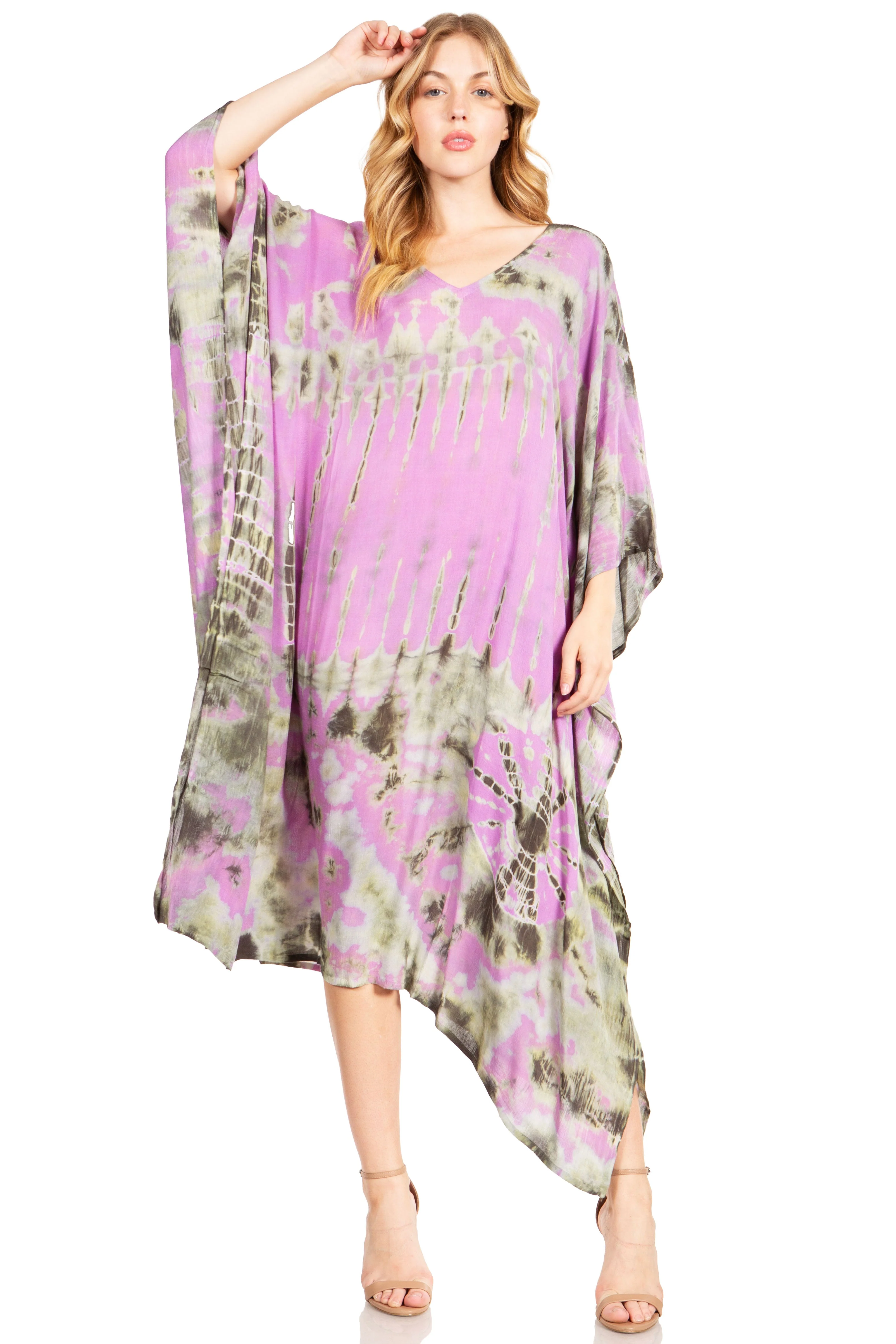 Sakkas Clementine Women's Tie Dye Caftan Dress/Cover Up Beach Kaftan Boho Summer - Image 75