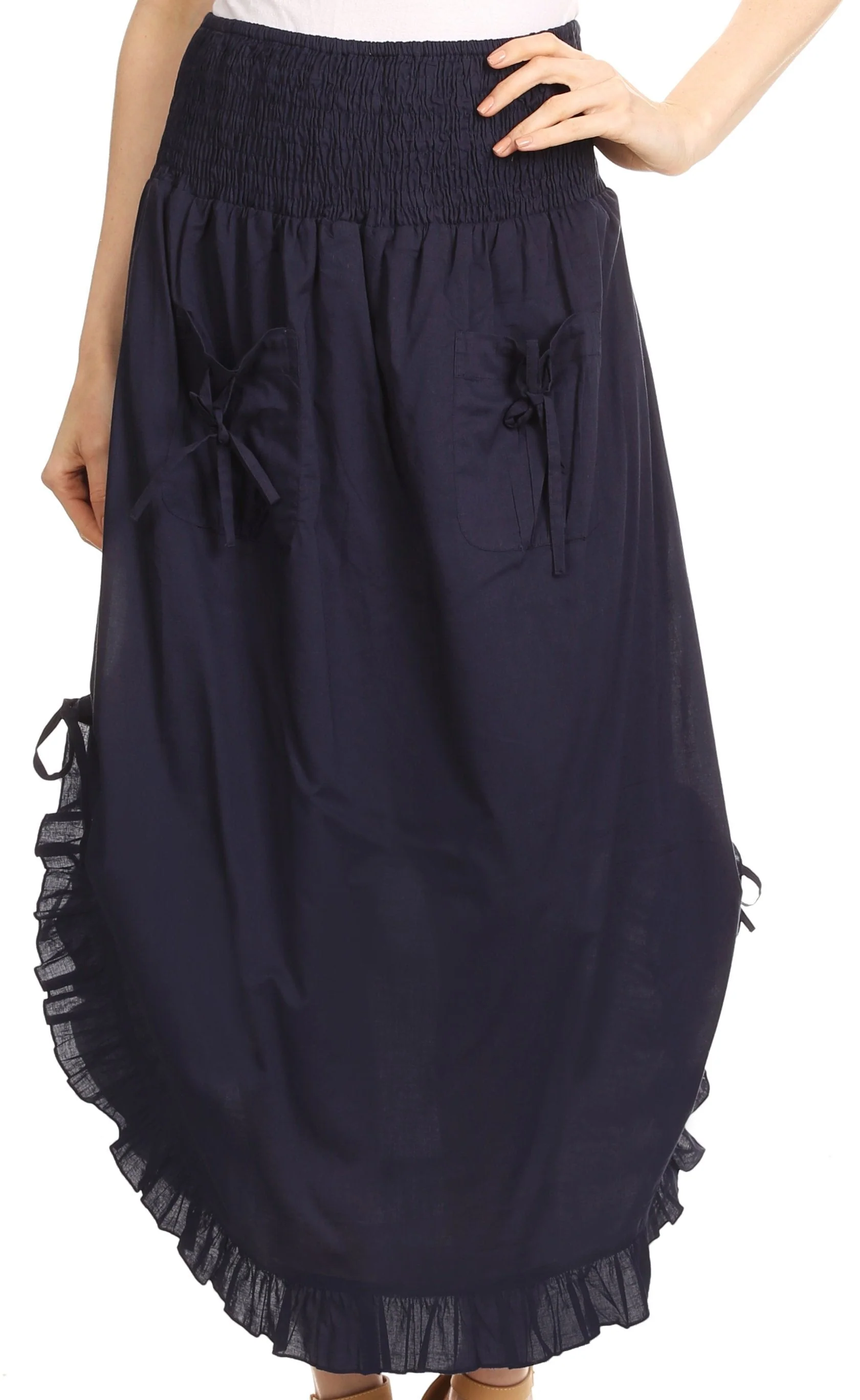 Sakkas Coco Long Cotton Ruffle Skirt with Pockets and Elastic Waistband - Image 16