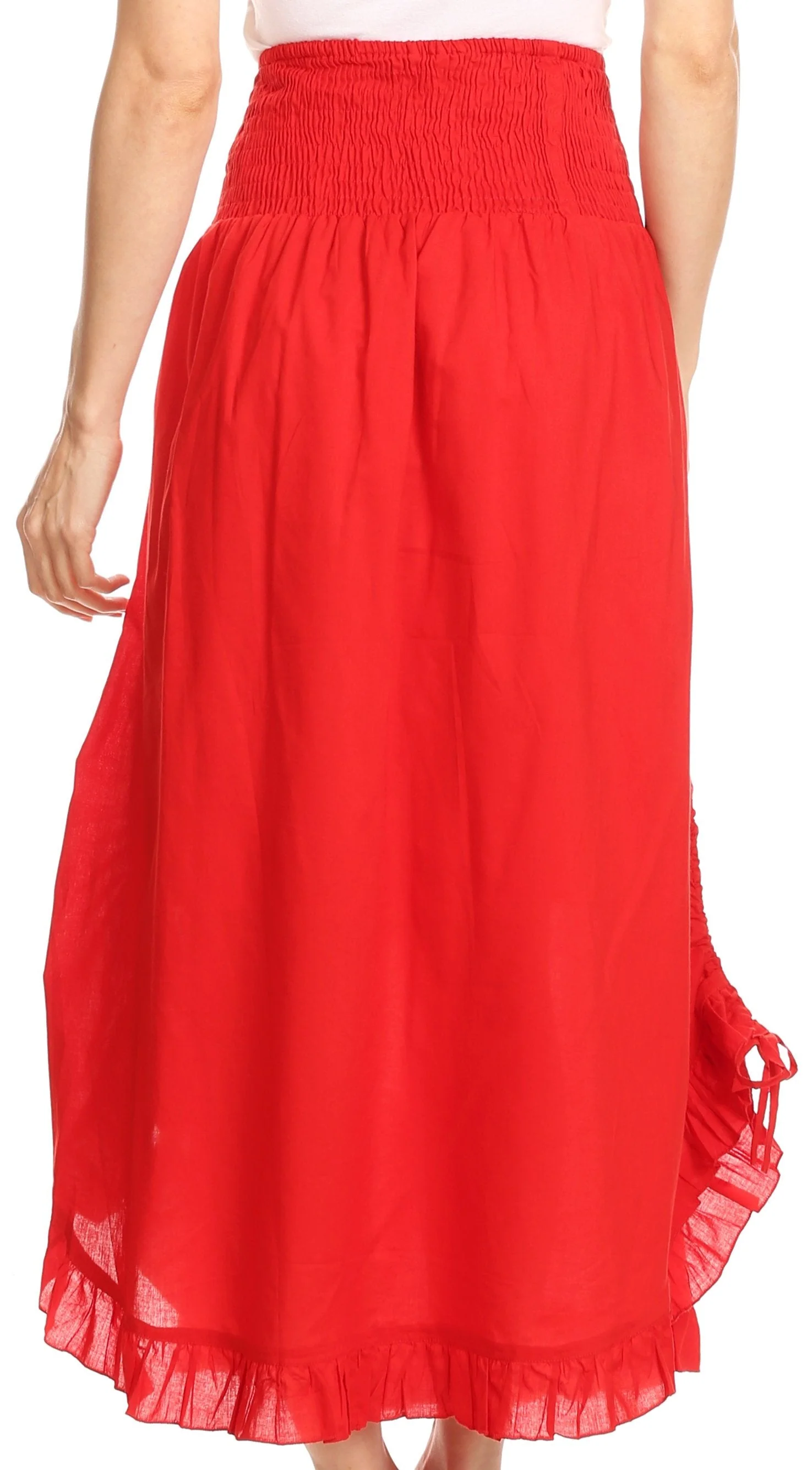 Sakkas Coco Long Cotton Ruffle Skirt with Pockets and Elastic Waistband - Image 47