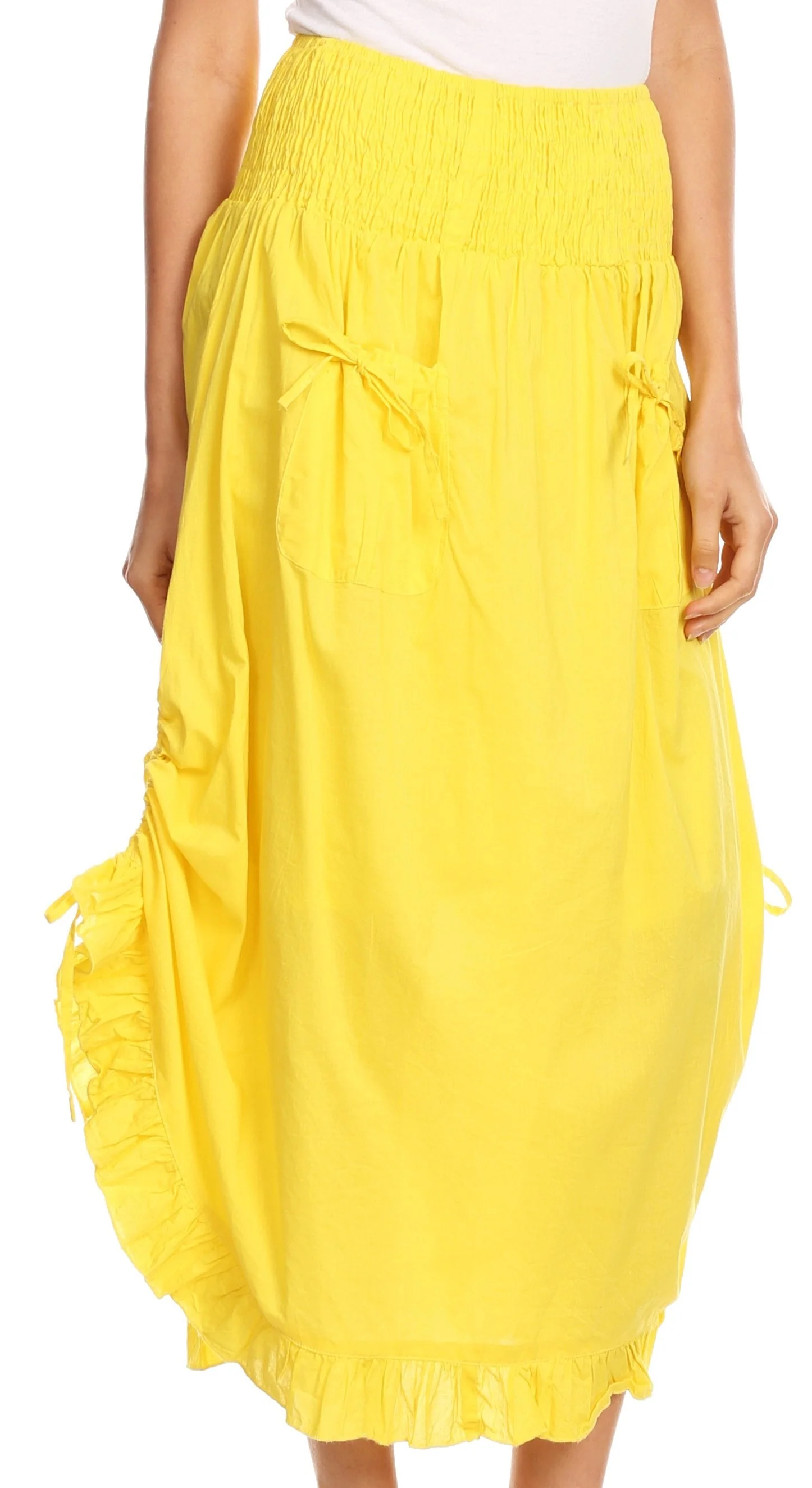 Sakkas Coco Long Cotton Ruffle Skirt with Pockets and Elastic Waistband - Image 68