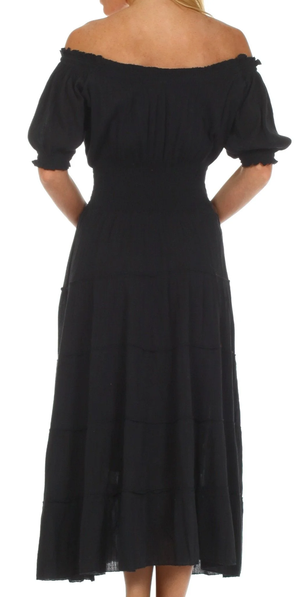 Sakkas Cotton Crepe Smocked Peasant Gypsy Boho Renaissance Mid Length Dress - Image 2