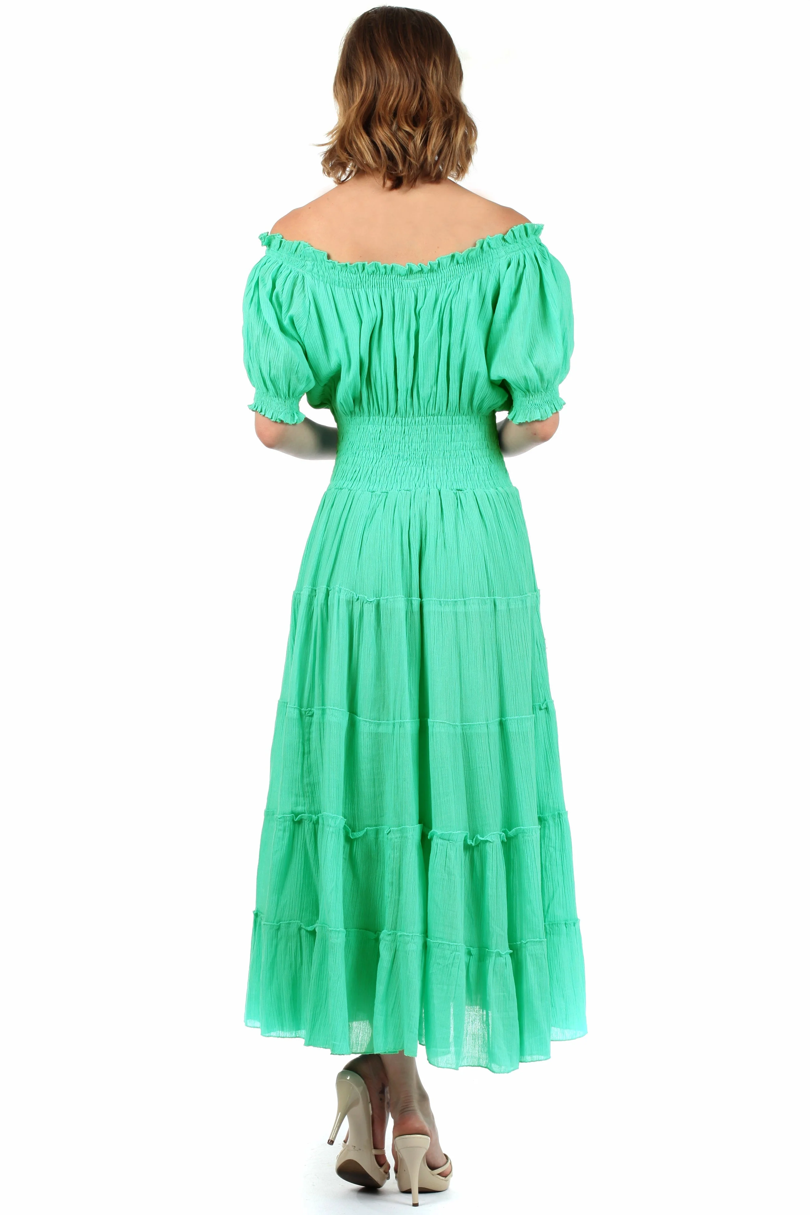 Sakkas Cotton Crepe Smocked Peasant Gypsy Boho Renaissance Mid Length Dress - Image 7