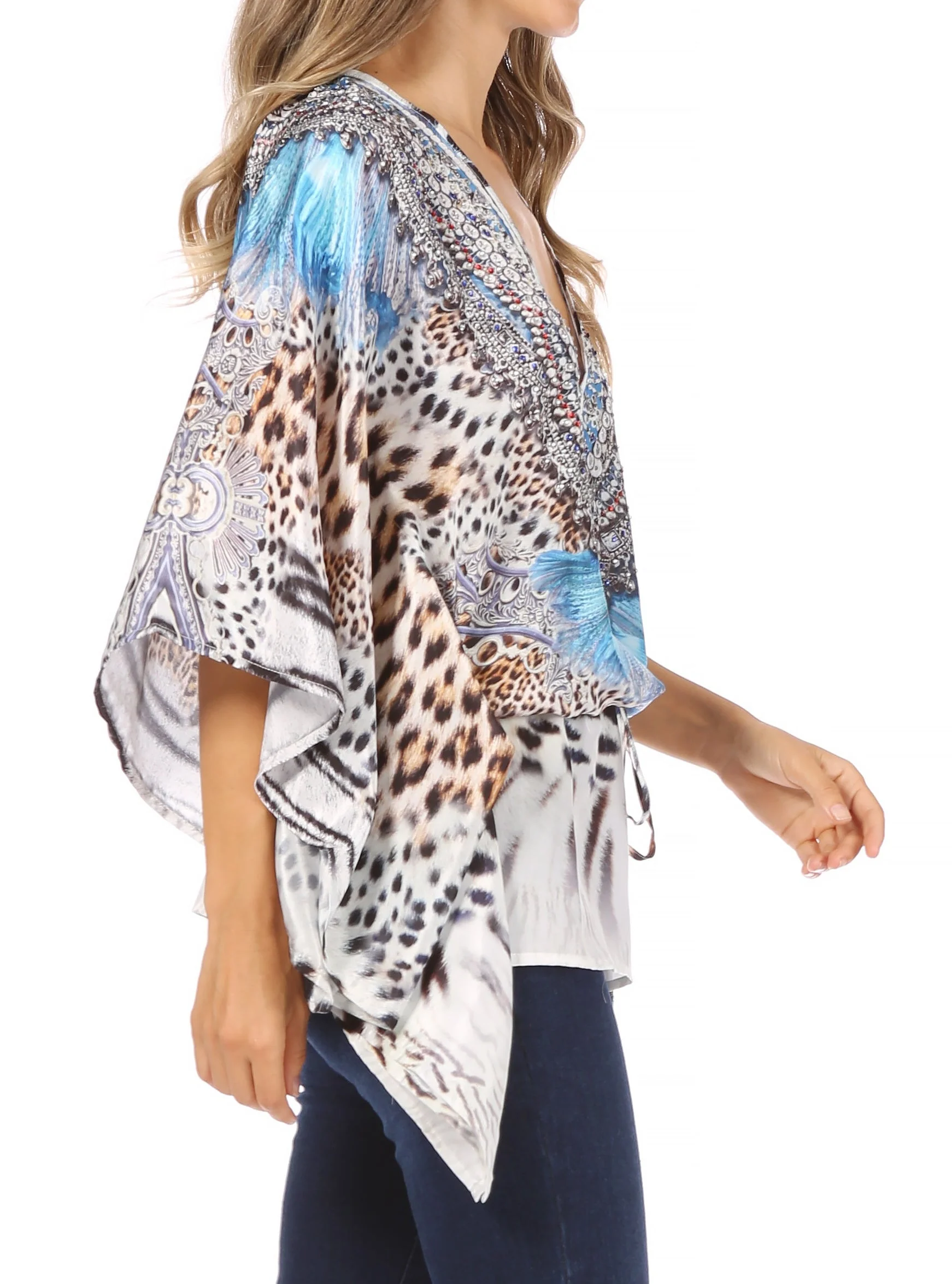 Sakkas Danis Women's Oversized Casual Pullover V-neck Short Sleeve Boho Top Blouse - Image 29