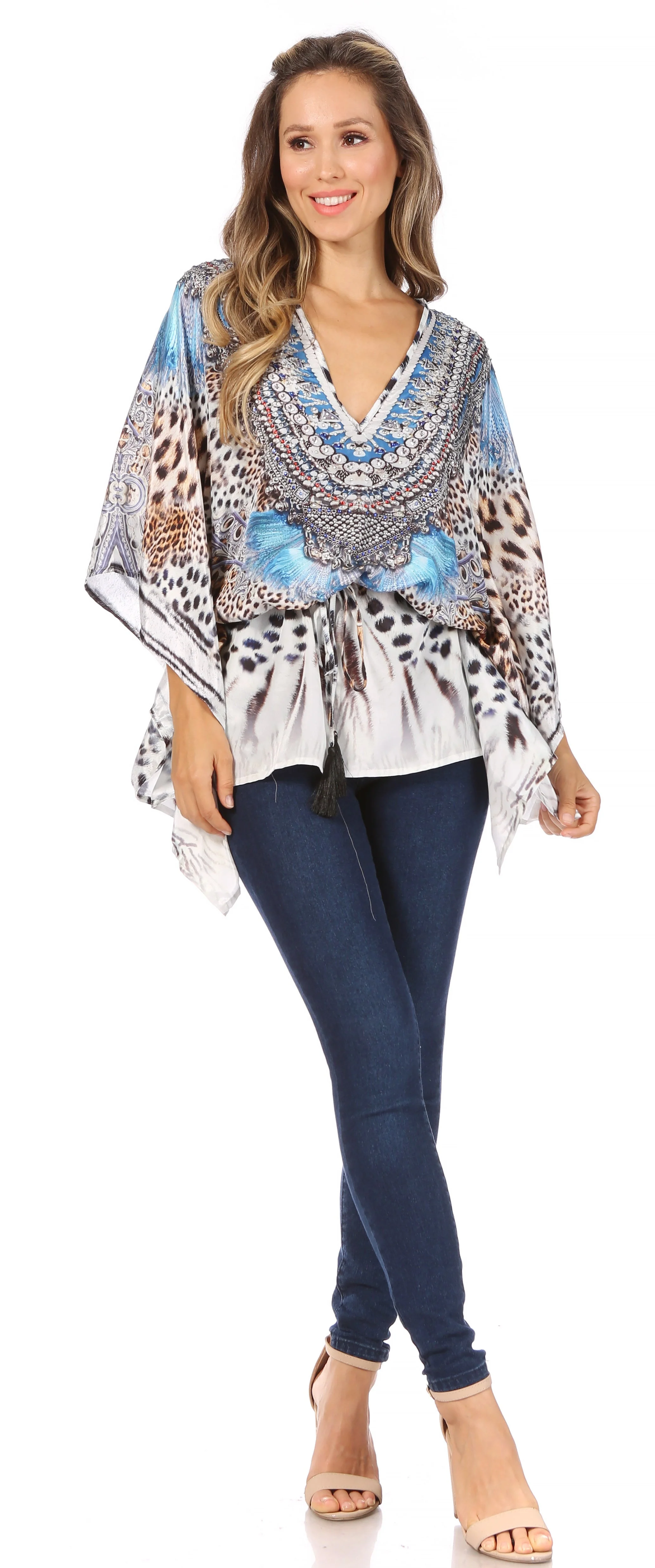 Sakkas Danis Women's Oversized Casual Pullover V-neck Short Sleeve Boho Top Blouse - Image 30