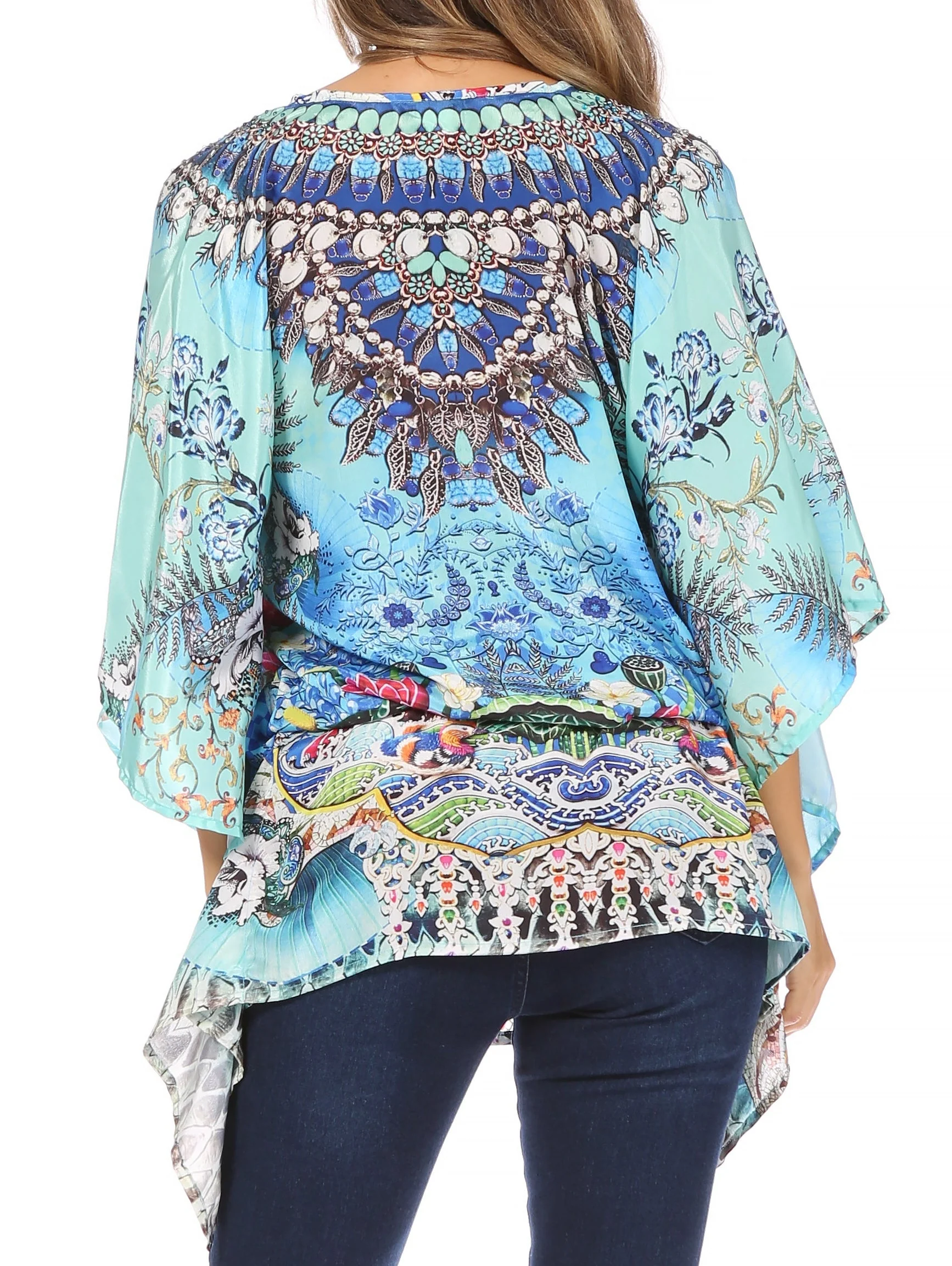 Sakkas Danis Women's Oversized Casual Pullover V-neck Short Sleeve Boho Top Blouse - Image 37
