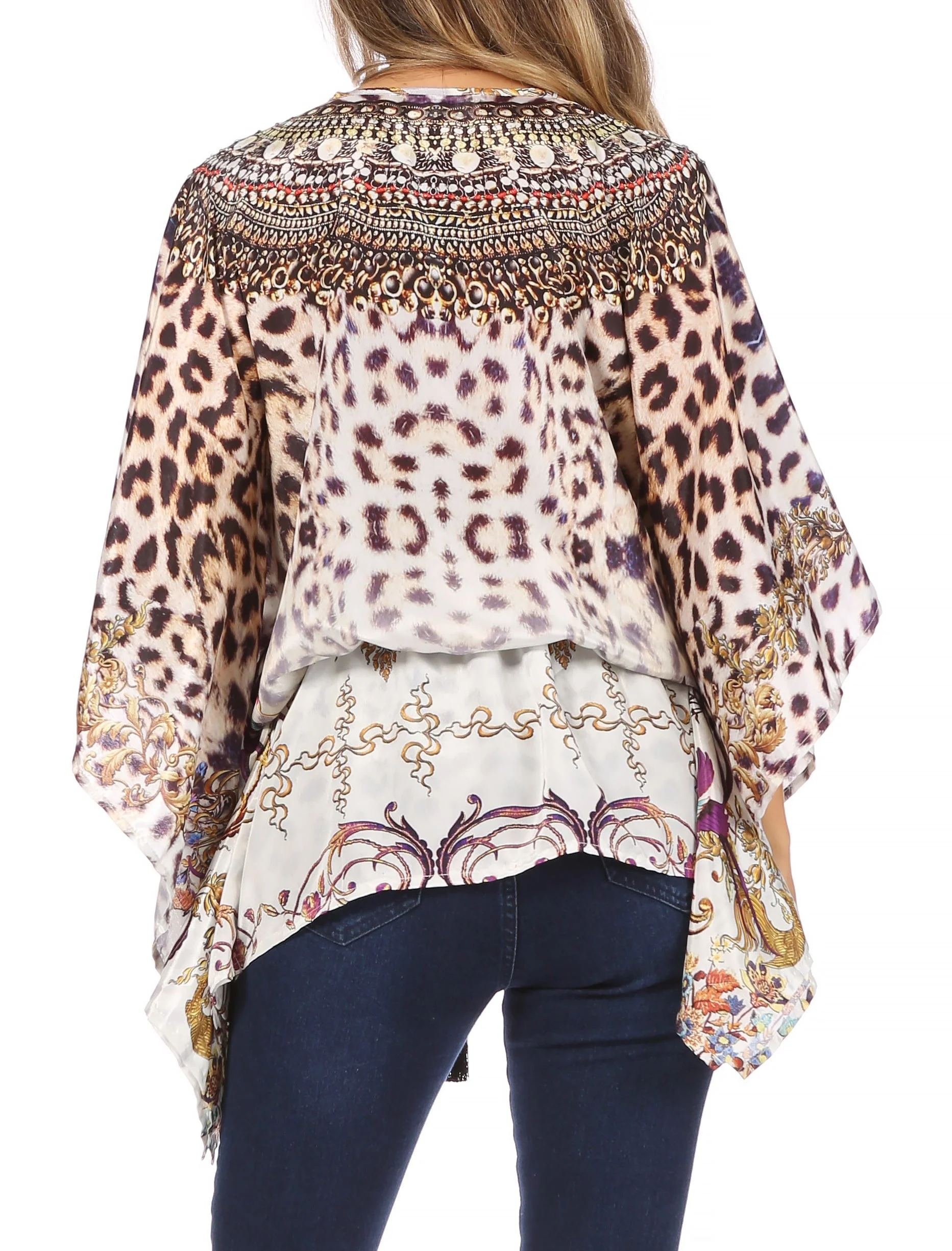 Sakkas Danis Women's Oversized Casual Pullover V-neck Short Sleeve Boho Top Blouse - Image 41