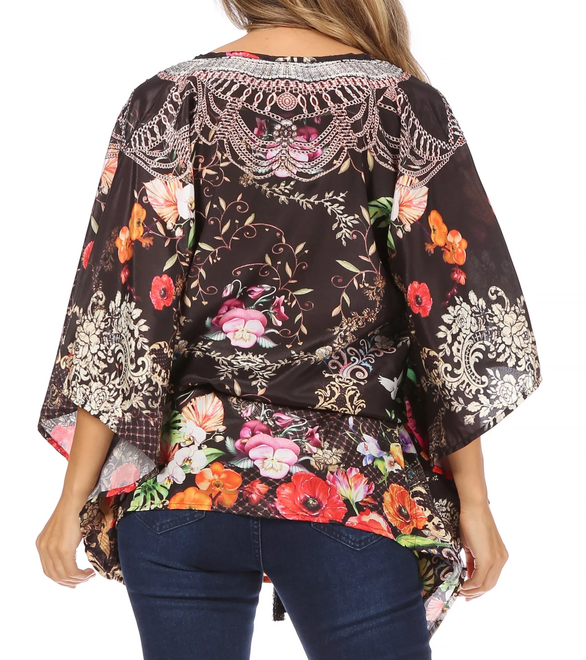 Sakkas Danis Women's Oversized Casual Pullover V-neck Short Sleeve Boho Top Blouse - Image 46