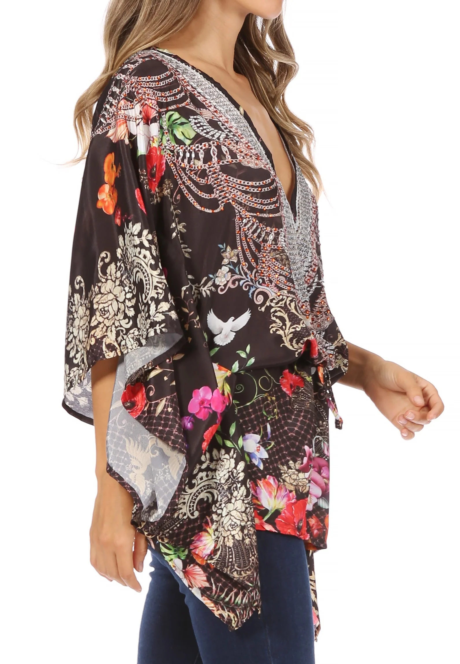 Sakkas Danis Women's Oversized Casual Pullover V-neck Short Sleeve Boho Top Blouse - Image 47