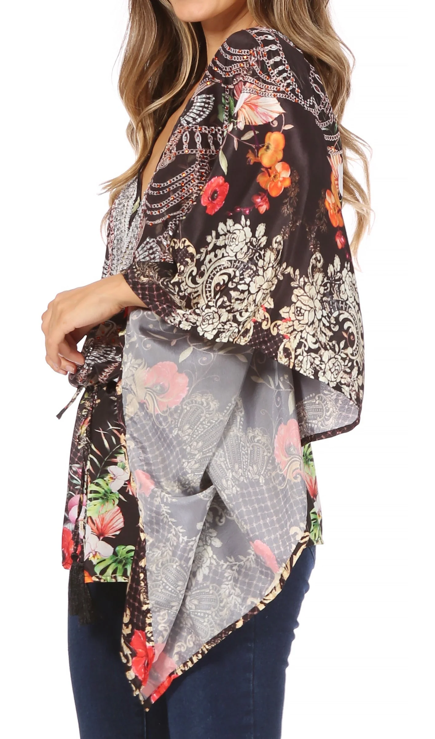 Sakkas Danis Women's Oversized Casual Pullover V-neck Short Sleeve Boho Top Blouse - Image 48
