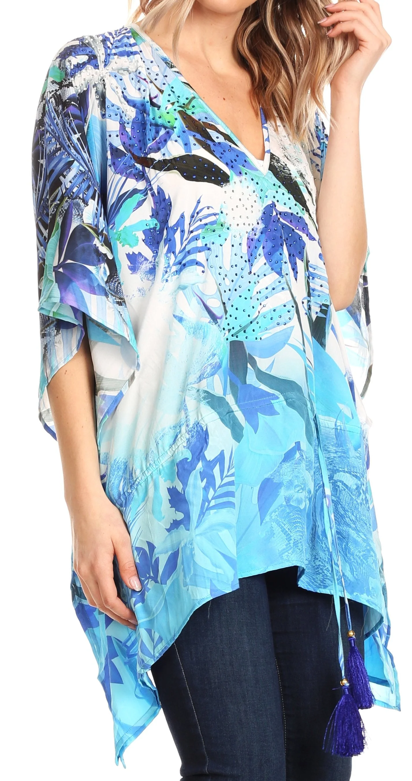 Sakkas Danis Women's Oversized Casual Pullover V-neck Short Sleeve Boho Top Blouse - Image 5