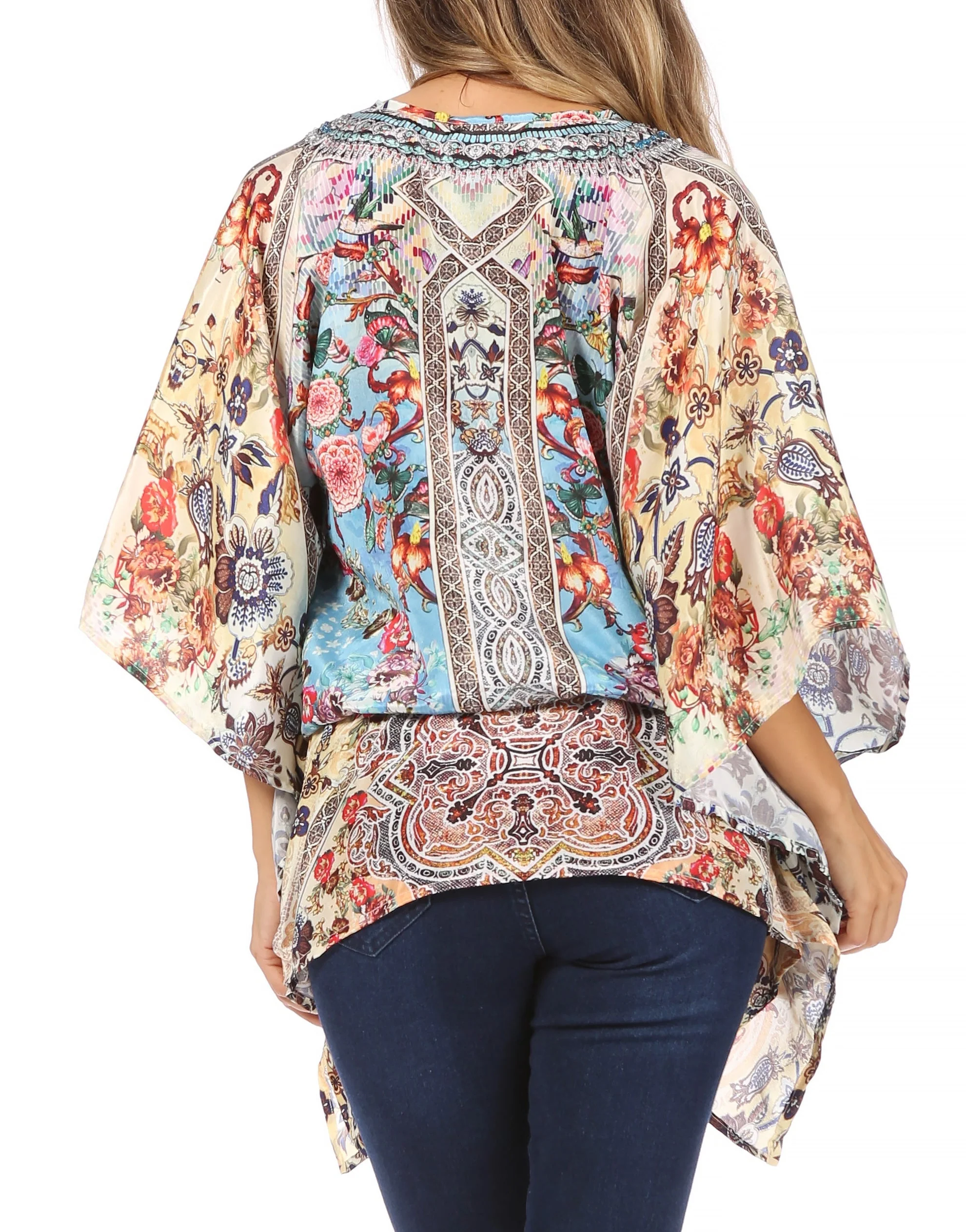 Sakkas Danis Women's Oversized Casual Pullover V-neck Short Sleeve Boho Top Blouse - Image 61