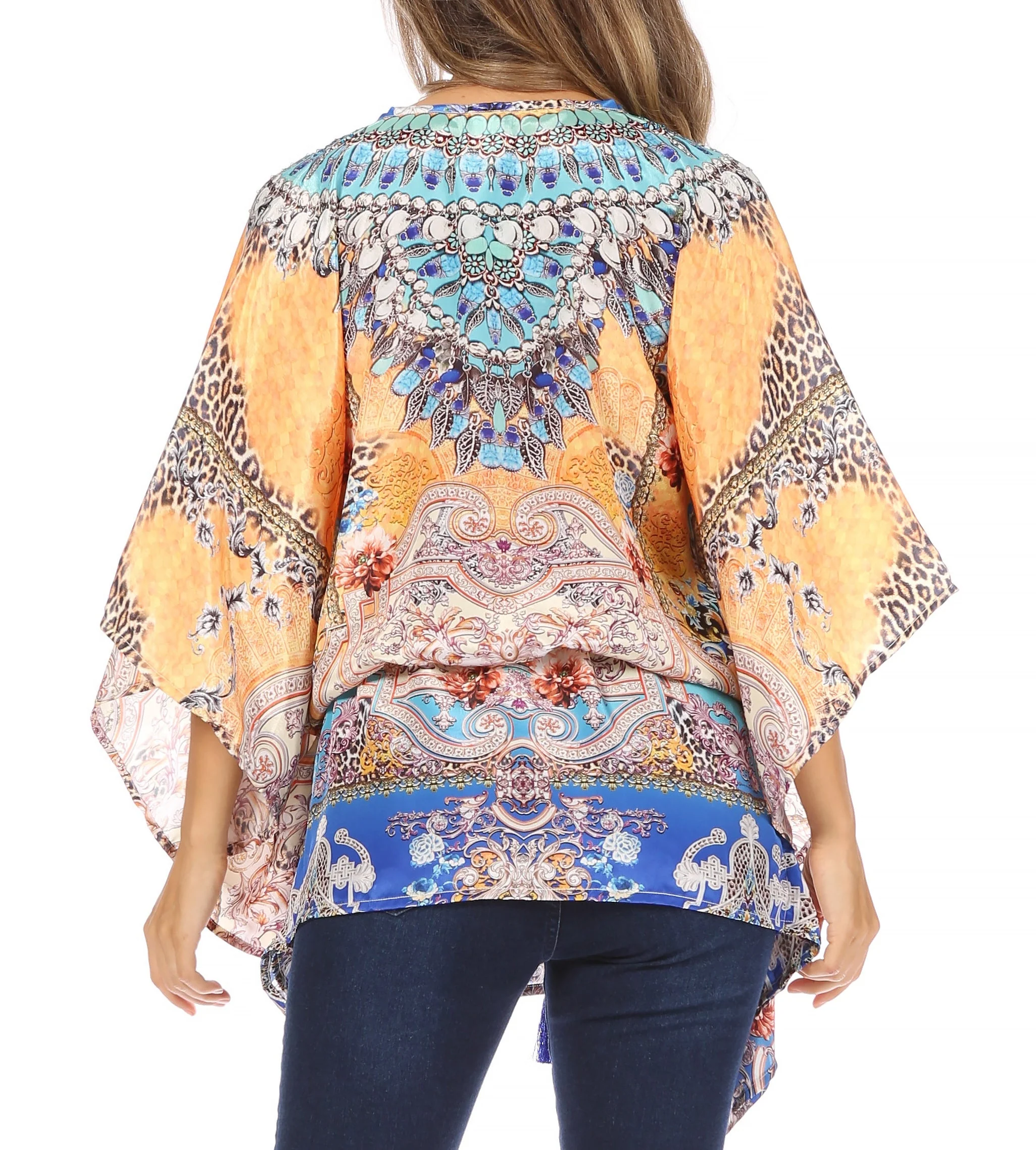 Sakkas Danis Women's Oversized Casual Pullover V-neck Short Sleeve Boho Top Blouse - Image 72