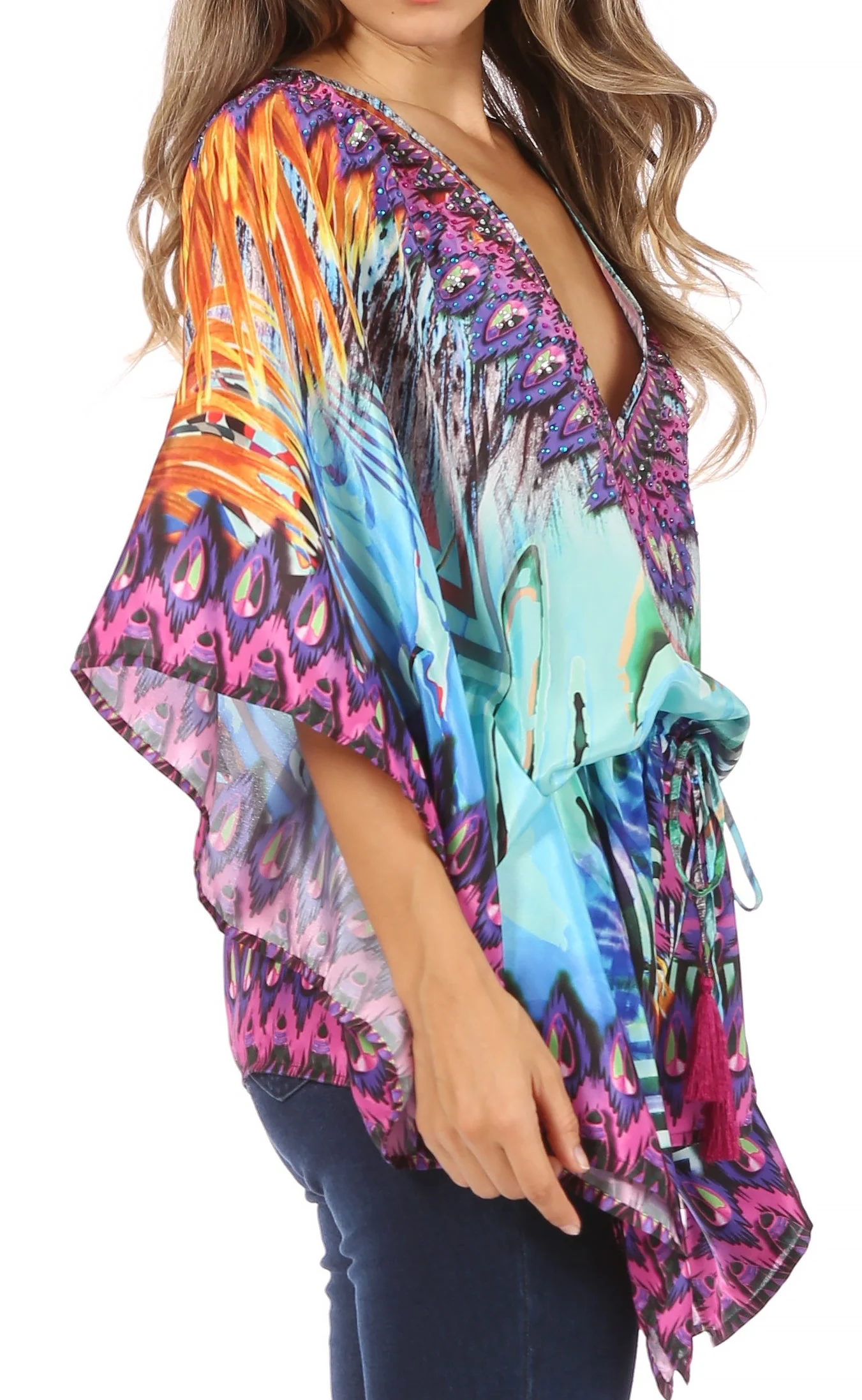 Sakkas Danis Women's Oversized Casual Pullover V-neck Short Sleeve Boho Top Blouse - Image 82