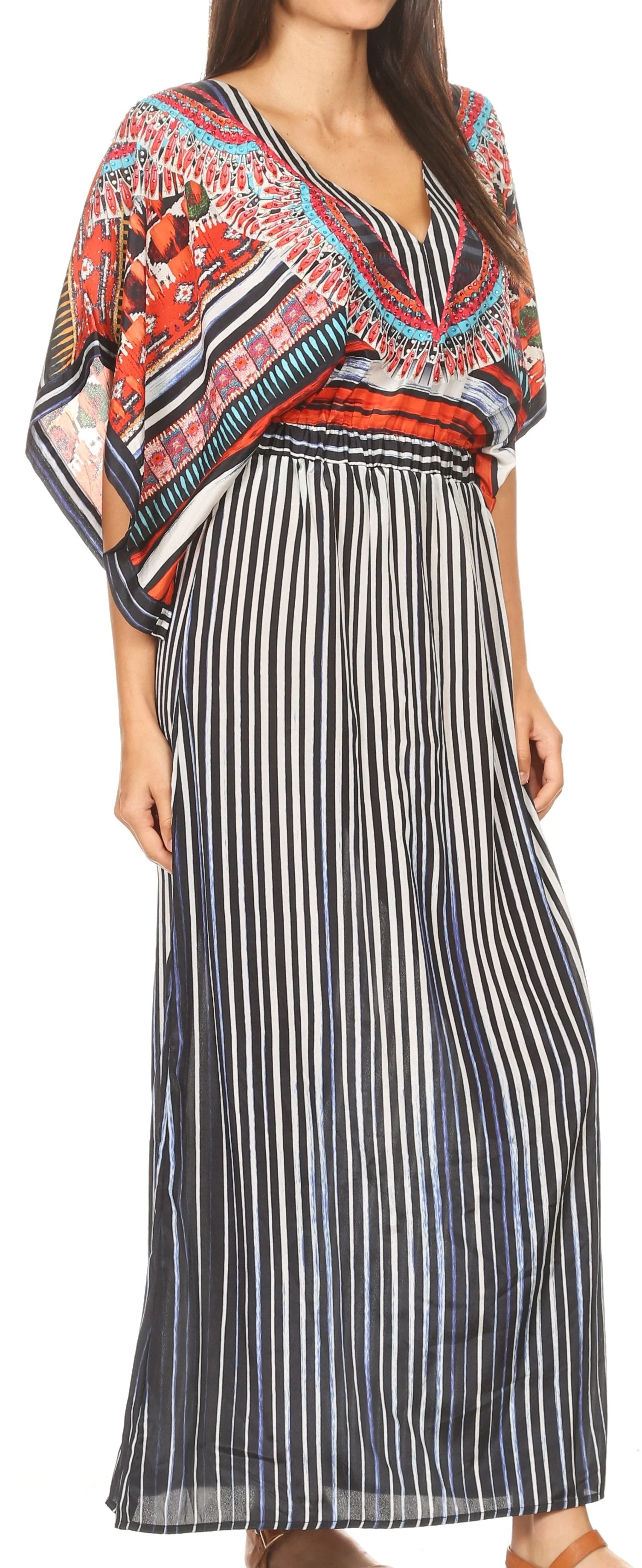 Sakkas Delma Women's Long Maxi Column V-neck Short Sleeve Slim Dress with Print - Image 8