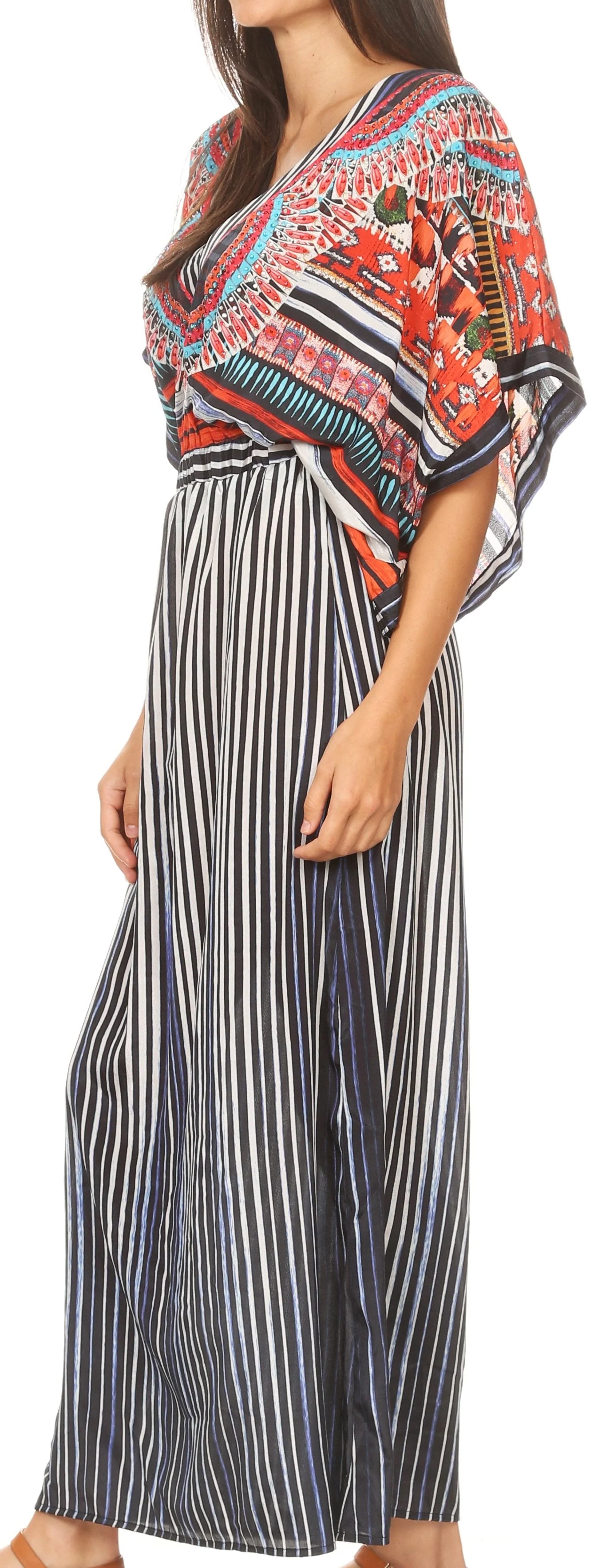 Sakkas Delma Women's Long Maxi Column V-neck Short Sleeve Slim Dress with Print - Image 9