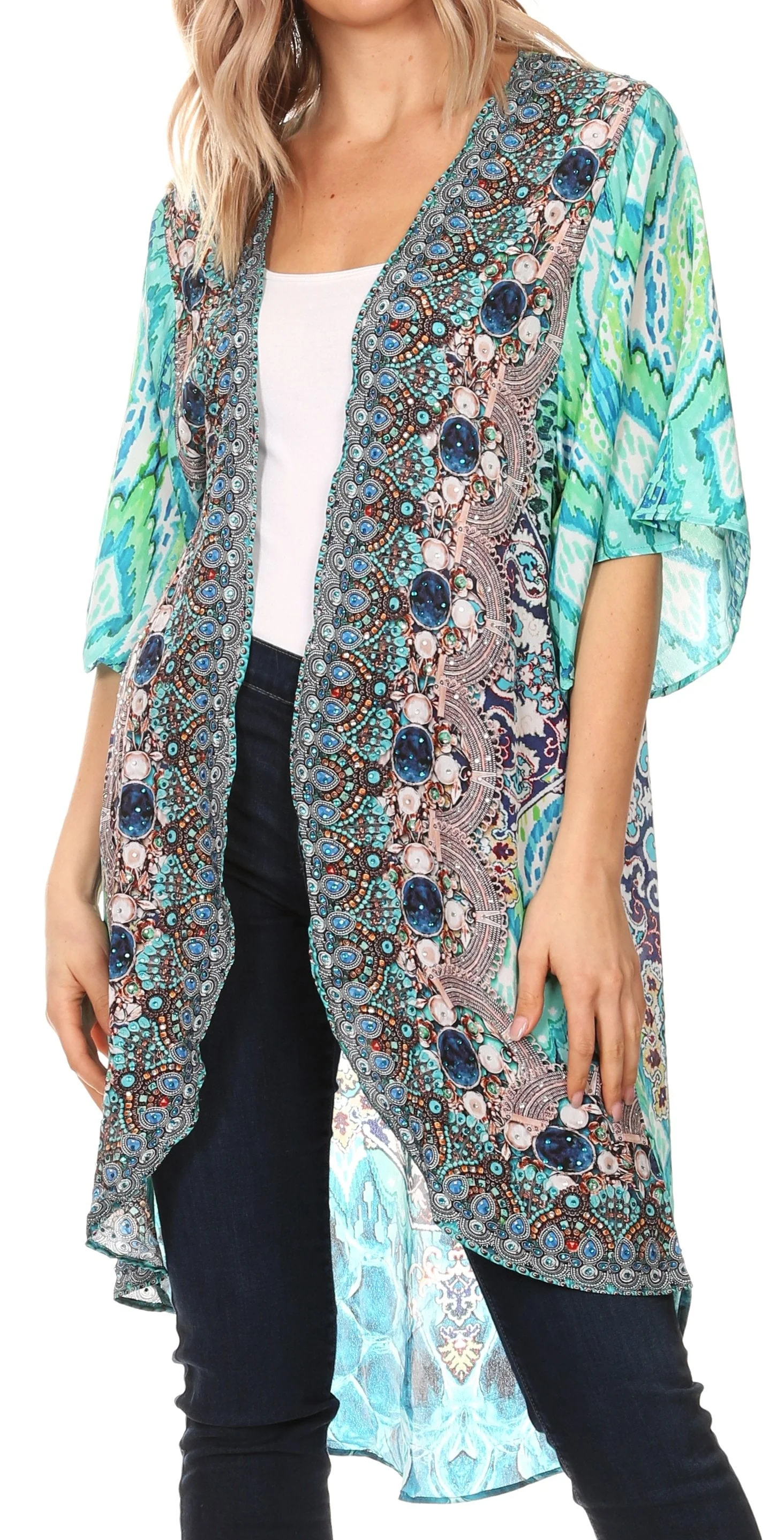 Sakkas Denora Women's Casual Draped Kimono Short Sleeve Boho Open Front Cardigan - Image 16