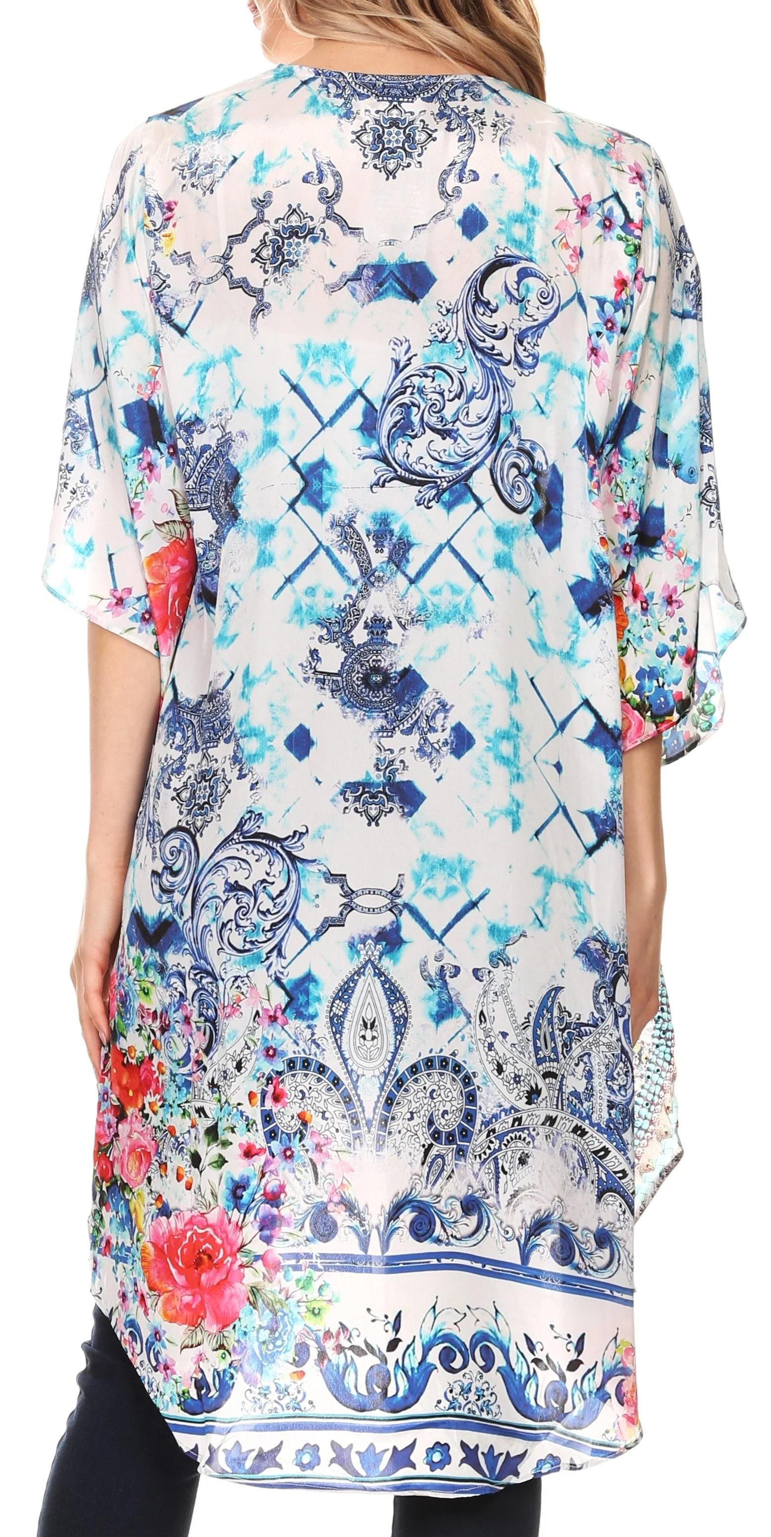 Sakkas Denora Women's Casual Draped Kimono Short Sleeve Boho Open Front Cardigan - Image 2