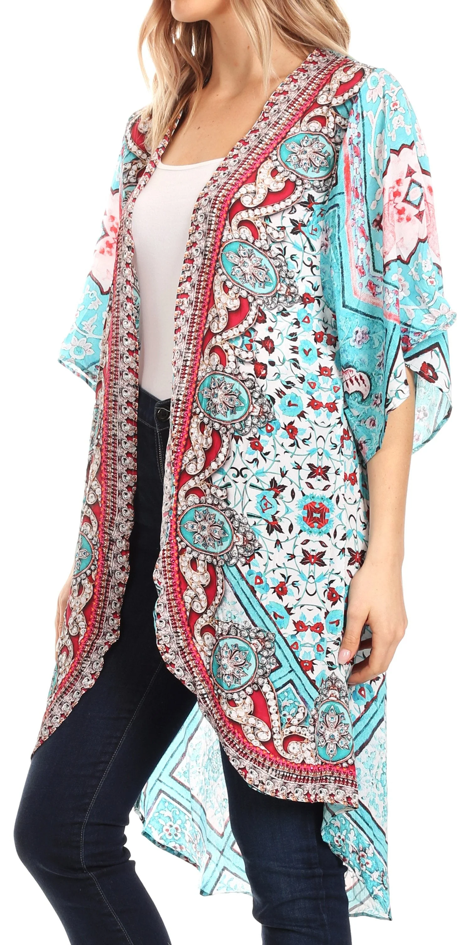 Sakkas Denora Women's Casual Draped Kimono Short Sleeve Boho Open Front Cardigan - Image 23