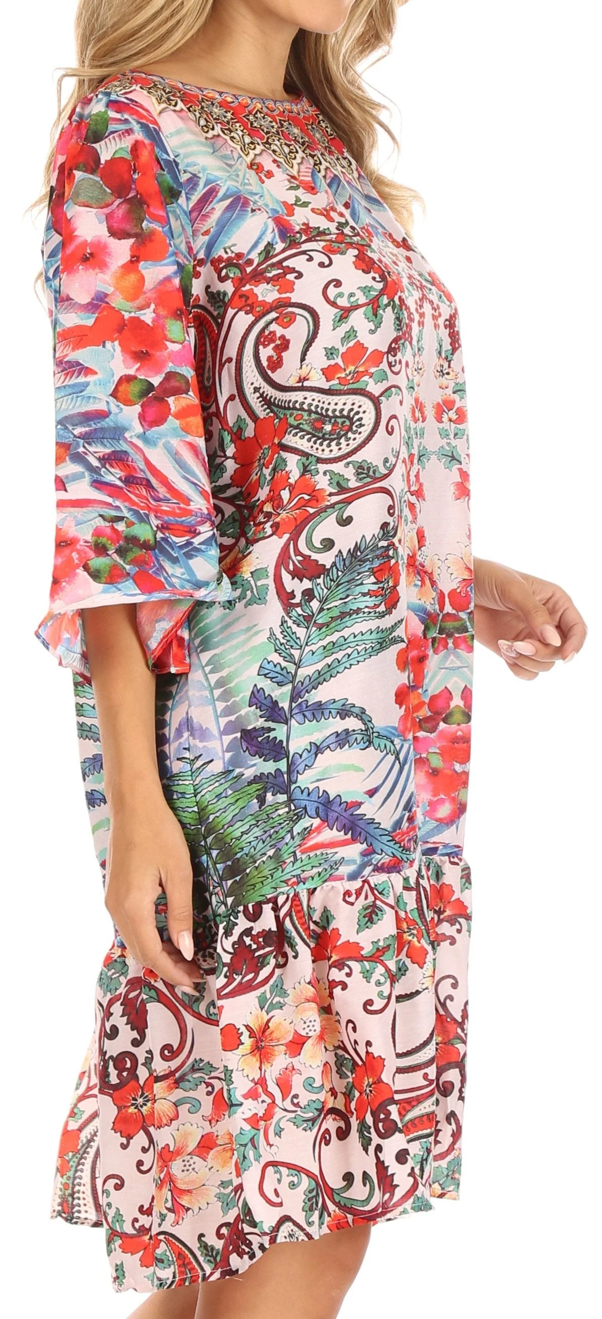 Sakkas Dona Women's Casual Swing 3/4 Sleeve Floral Print Boho Cocktail Midi Dress - Image 14
