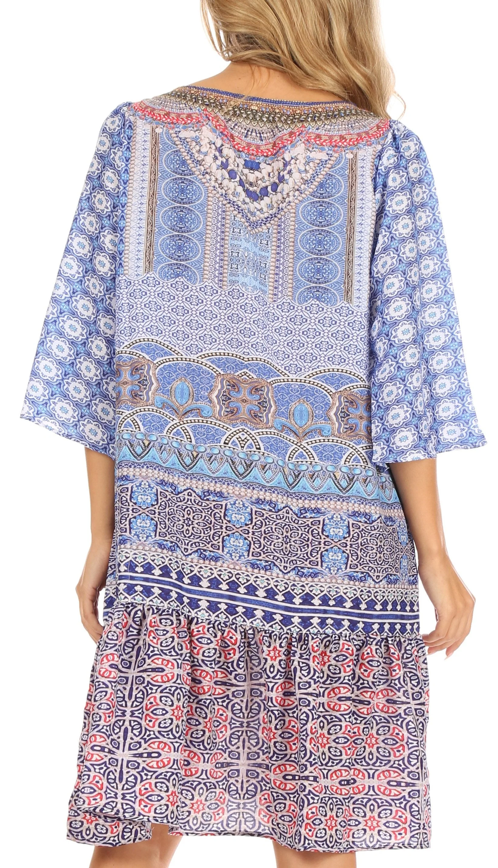 Sakkas Dona Women's Casual Swing 3/4 Sleeve Floral Print Boho Cocktail Midi Dress - Image 7