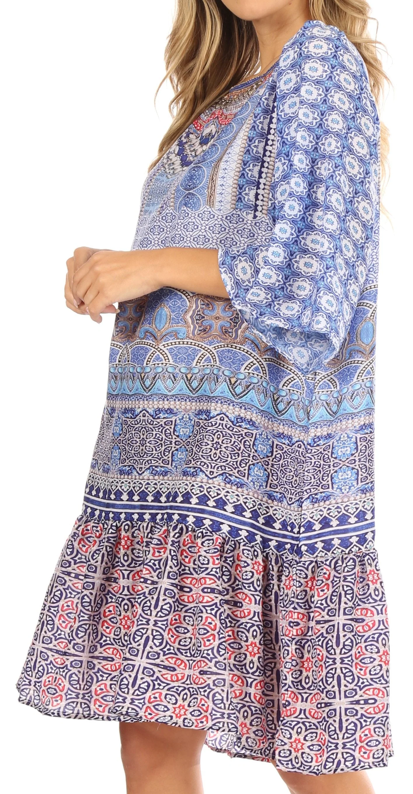 Sakkas Dona Women's Casual Swing 3/4 Sleeve Floral Print Boho Cocktail Midi Dress - Image 8