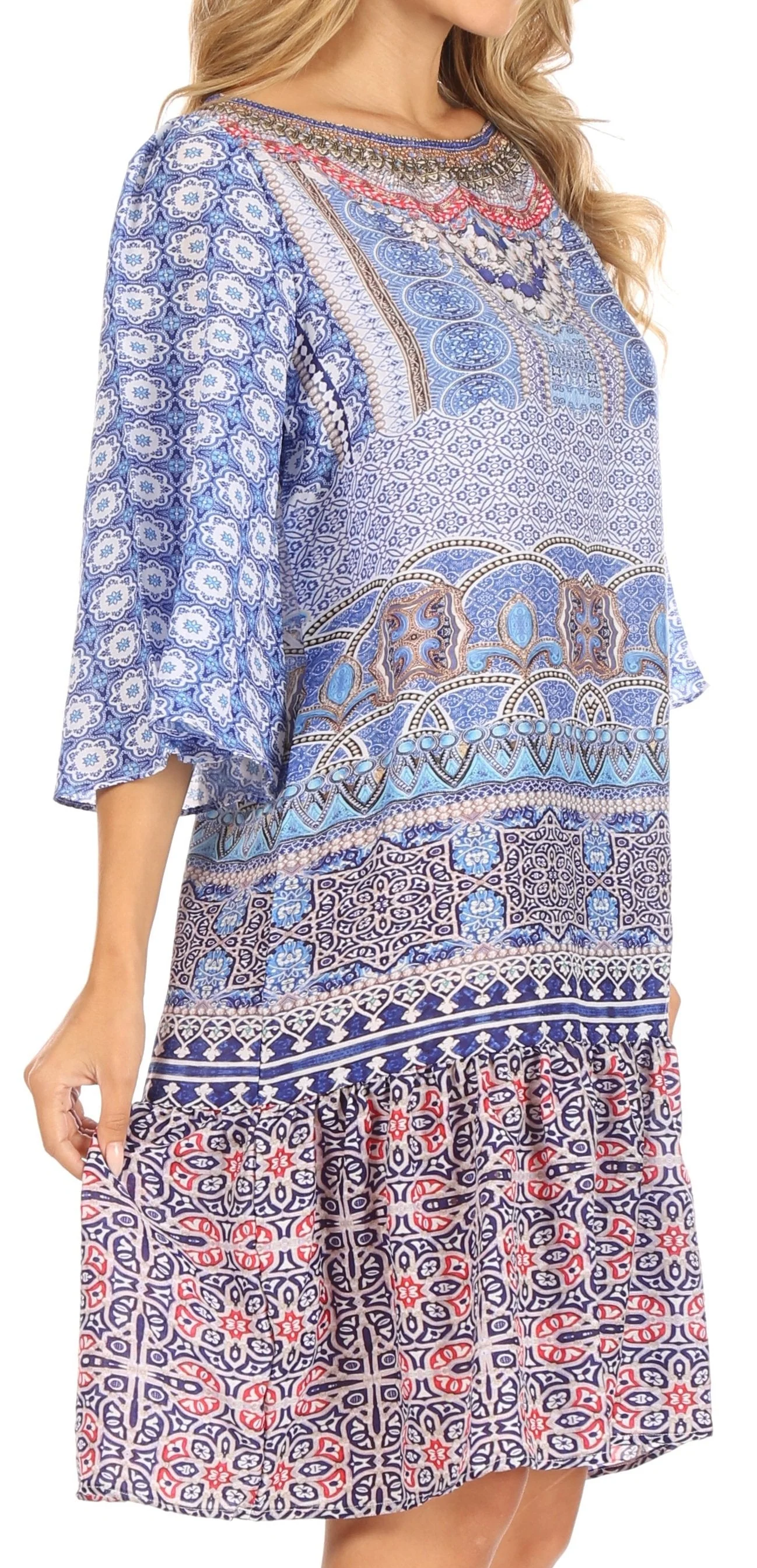 Sakkas Dona Women's Casual Swing 3/4 Sleeve Floral Print Boho Cocktail Midi Dress - Image 9