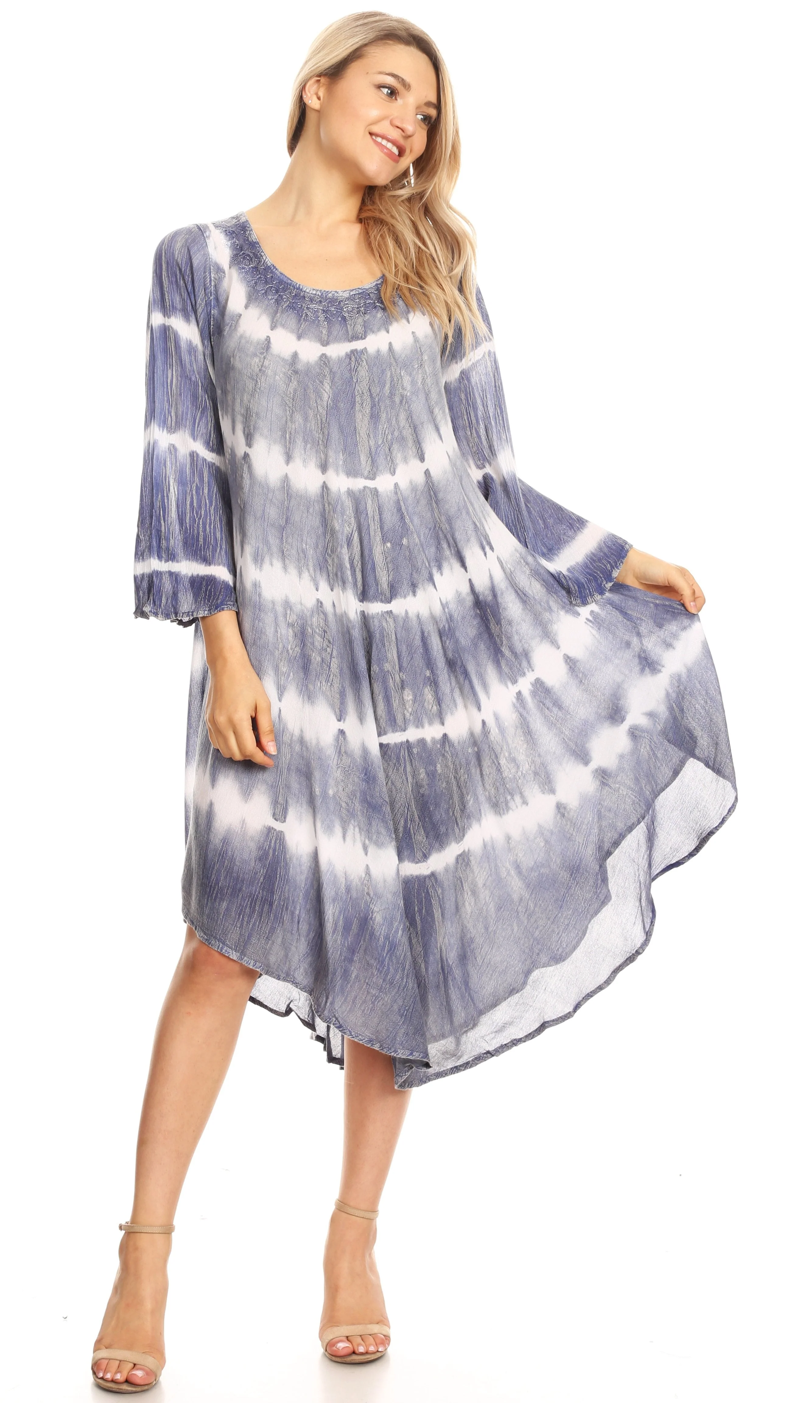 Sakkas Dori Women's Long Sleeves Casual Loose Swing Midi Dress Caftan Cover-up - Image 10