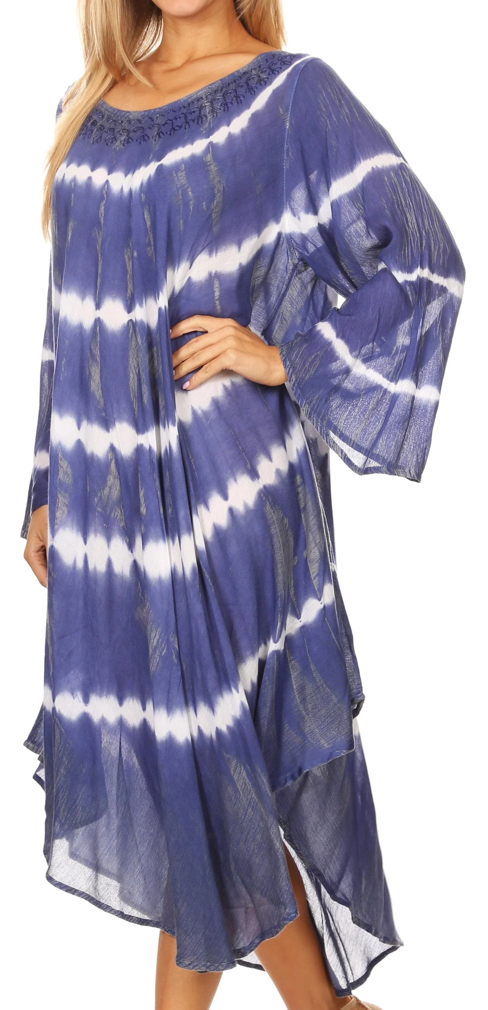 Sakkas Dori Women's Long Sleeves Casual Loose Swing Midi Dress Caftan Cover-up - Image 13