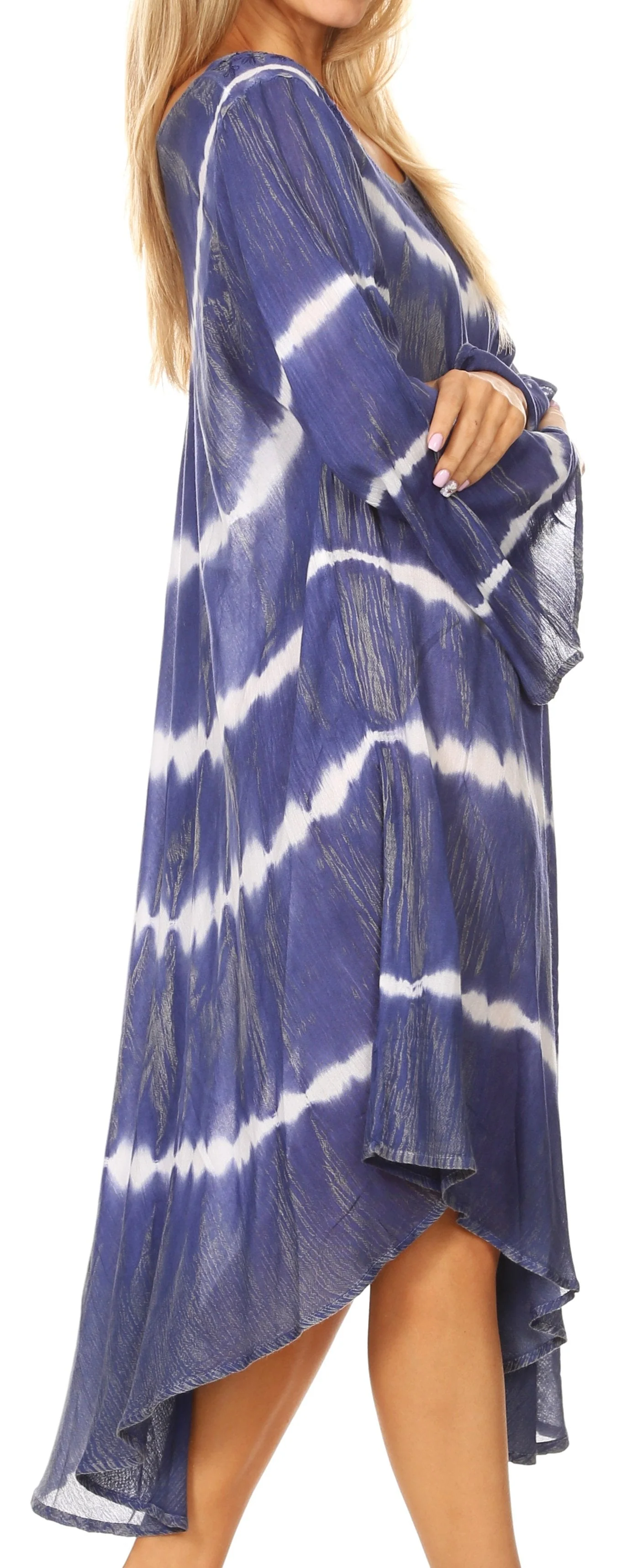 Sakkas Dori Women's Long Sleeves Casual Loose Swing Midi Dress Caftan Cover-up - Image 14